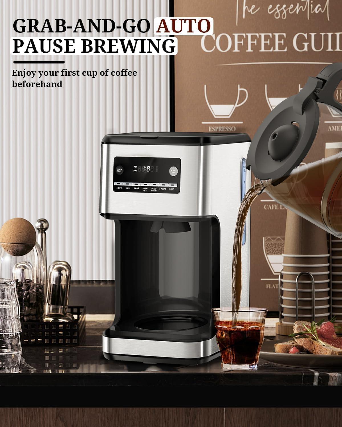 imageKismile Coffee Maker 14Cup Programmable Drip Coffee Makers Machines with Timer Reusable Filter ampamp Keep Hot Plate Auto Pause SelfCleaning Stainless Steel