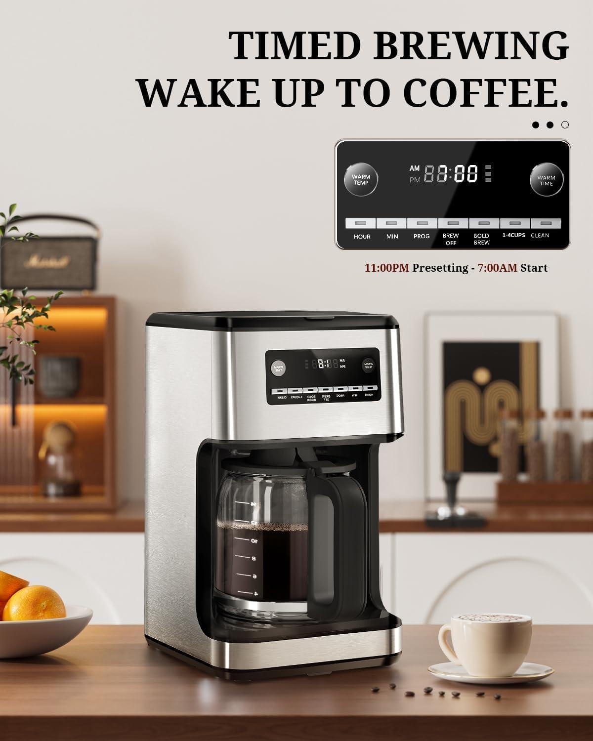 imageKismile Coffee Maker 14Cup Programmable Drip Coffee Makers Machines with Timer Reusable Filter ampamp Keep Hot Plate Auto Pause SelfCleaning Stainless Steel