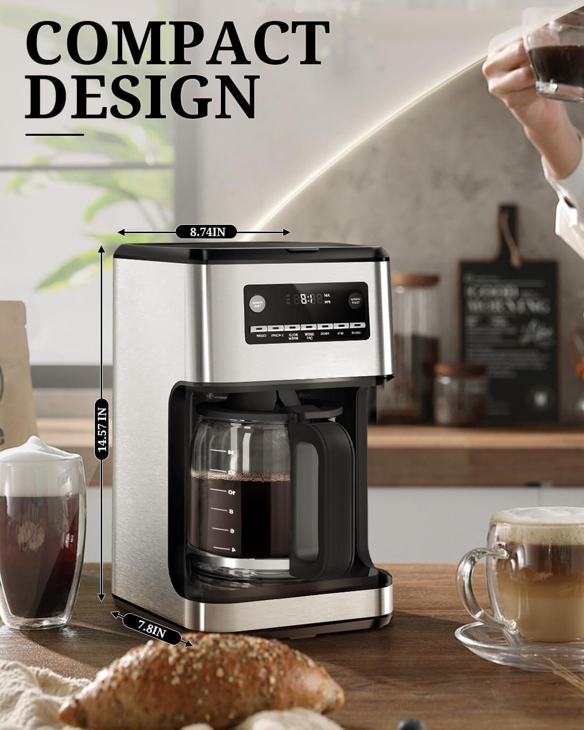 imageKismile Coffee Maker 14Cup Programmable Drip Coffee Makers Machines with Timer Reusable Filter ampamp Keep Hot Plate Auto Pause SelfCleaning Stainless Steel