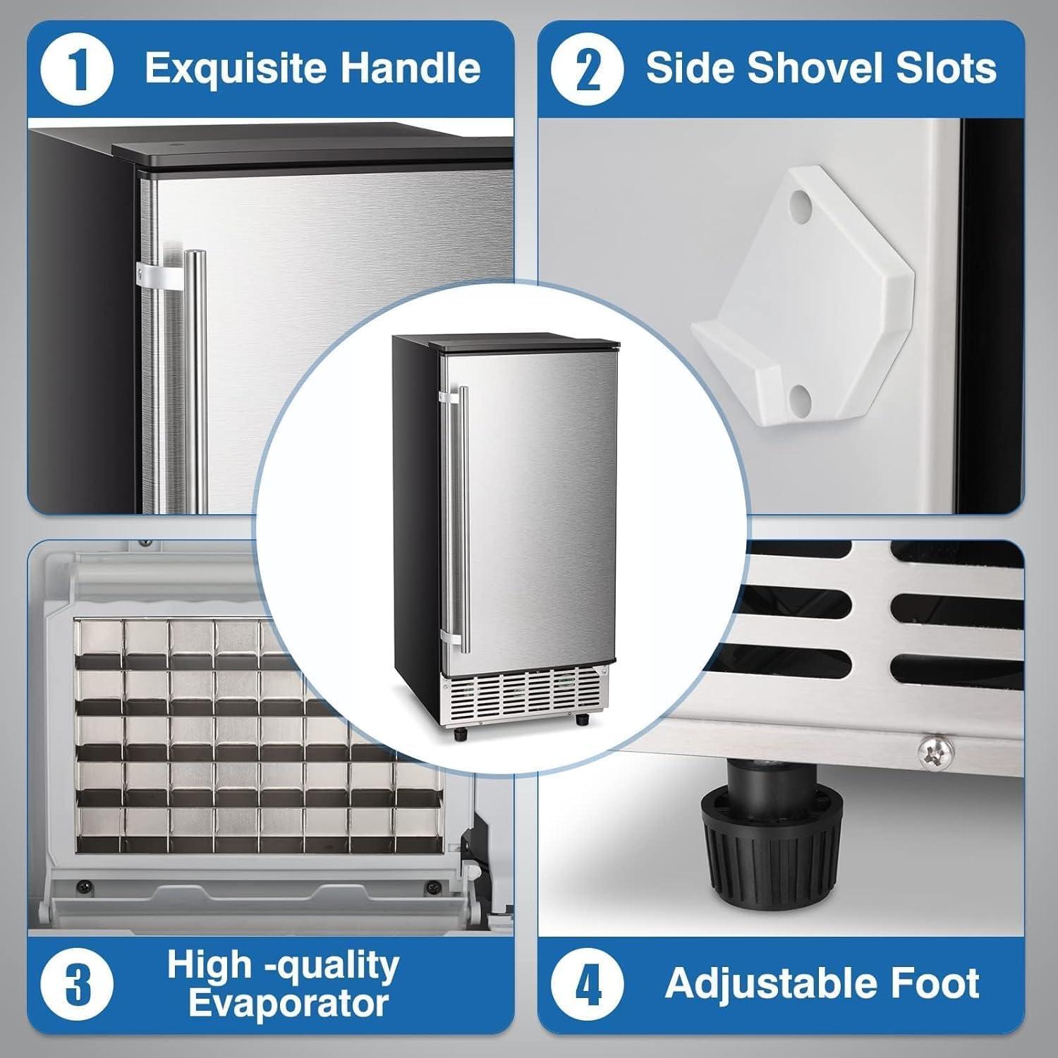 imageKismile Commercial Builtin Ice Maker Machine80LbsDayReversible DoorUndercounter Ice Cube Maker with 24H TimerSelfCleaning Function for HomeOfficeBlack80Lbs24H