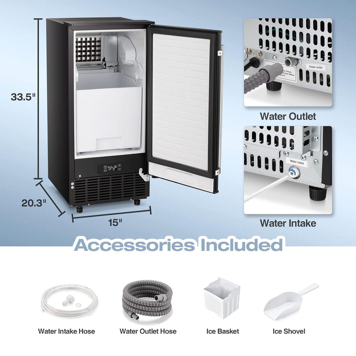 imageKismile Commercial Builtin Ice Maker Machine80LbsDayReversible DoorUndercounter Ice Cube Maker with 24H TimerSelfCleaning Function for HomeOfficeBlack80Lbs24H