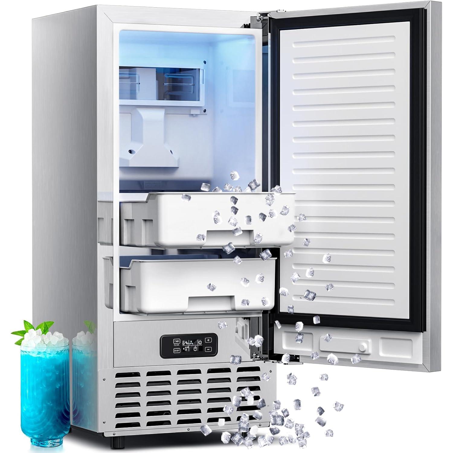 imageKismile Commercial Builtin Ice Maker Machine80LbsDayReversible DoorUndercounter Ice Cube Maker with 24H TimerSelfCleaning Function for HomeOfficeBlack80Lbs24H