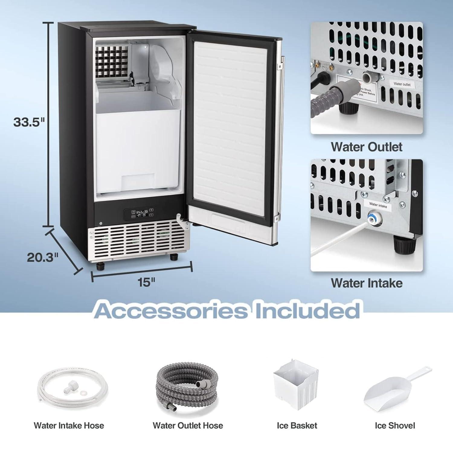 imageKismile Commercial Builtin Ice Maker Machine80LbsDayReversible DoorUndercounter Ice Cube Maker with 24H TimerSelfCleaning Function for HomeOfficeBlack80Lbs24H