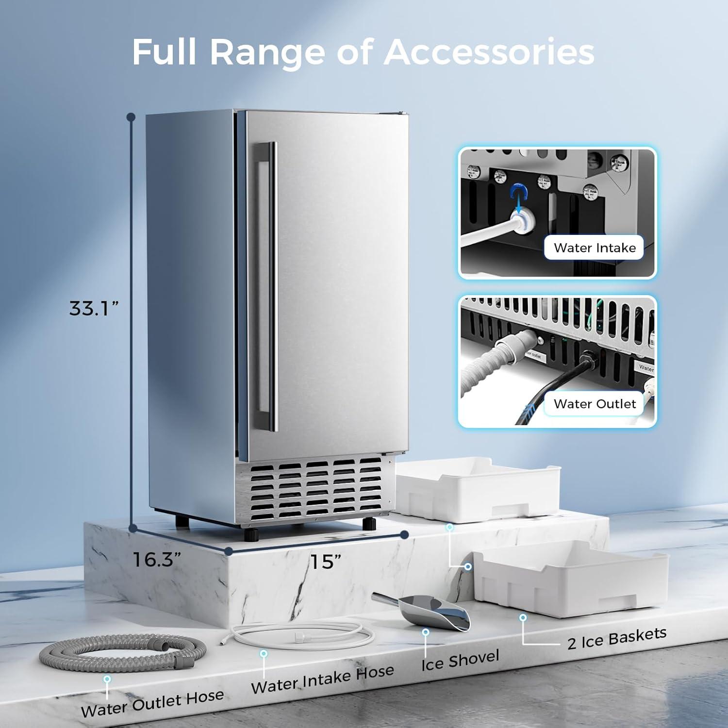 imageKismile Commercial Builtin Ice Maker Machine80LbsDayReversible DoorUndercounter Ice Cube Maker with 24H TimerSelfCleaning Function for HomeOfficeBlack80Lbs24H