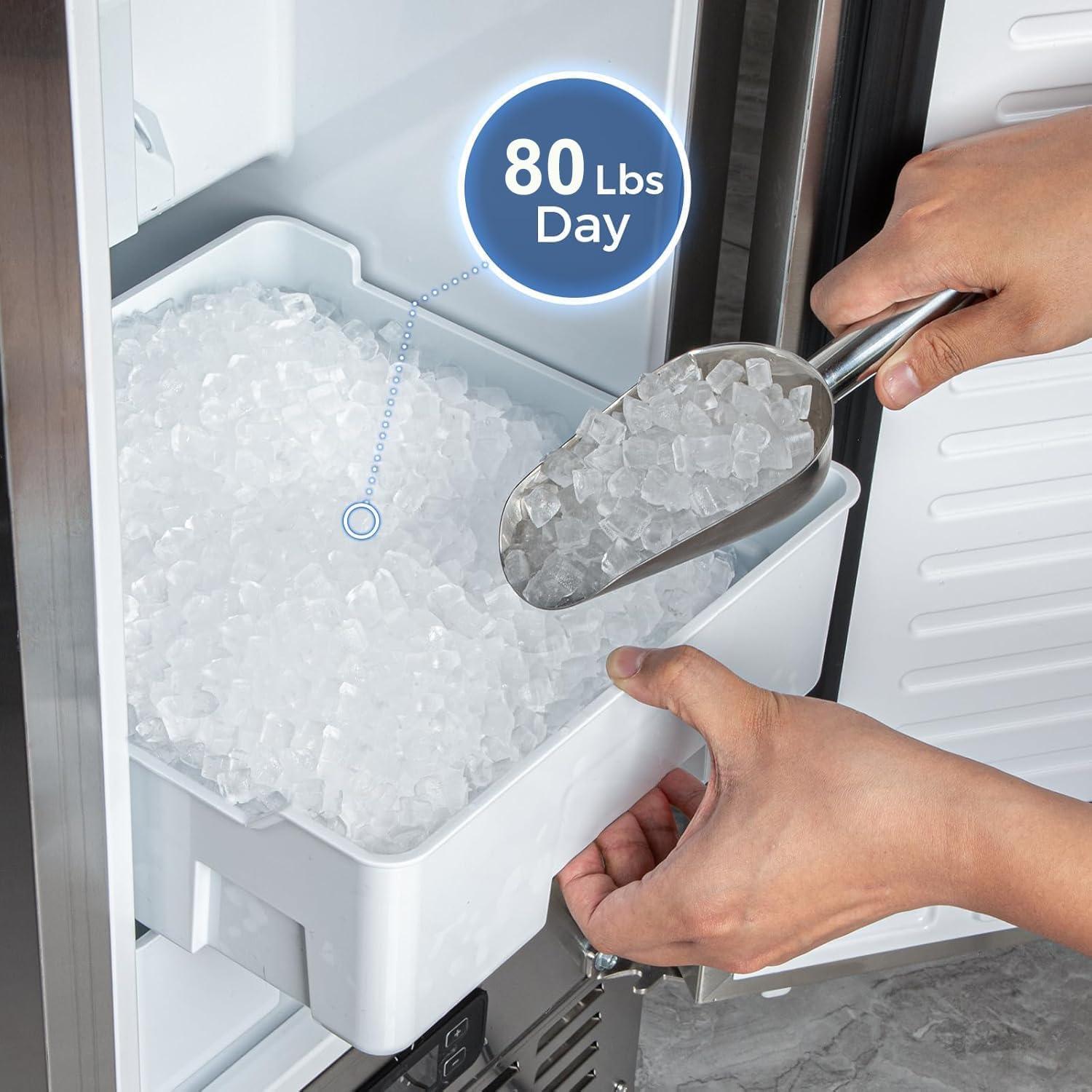 imageKismile Commercial Builtin Ice Maker Machine80LbsDayReversible DoorUndercounter Ice Cube Maker with 24H TimerSelfCleaning Function for HomeOfficeBlack80Lbs24H