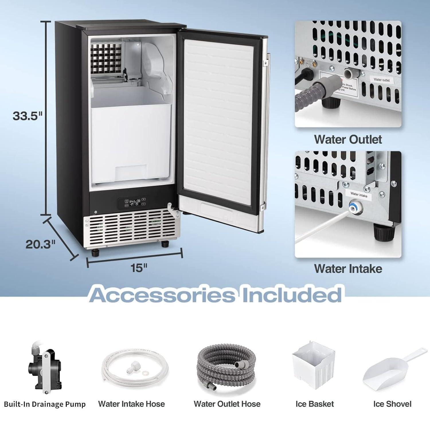 imageKismile Commercial Builtin Ice Maker Machine80LbsDayUnder Counter Ice Cube Maker with Drain Pump ampamp 24H TimerReversible DoorBuiltin Freestanding Ice Maker for Home ampamp OfficeSilver