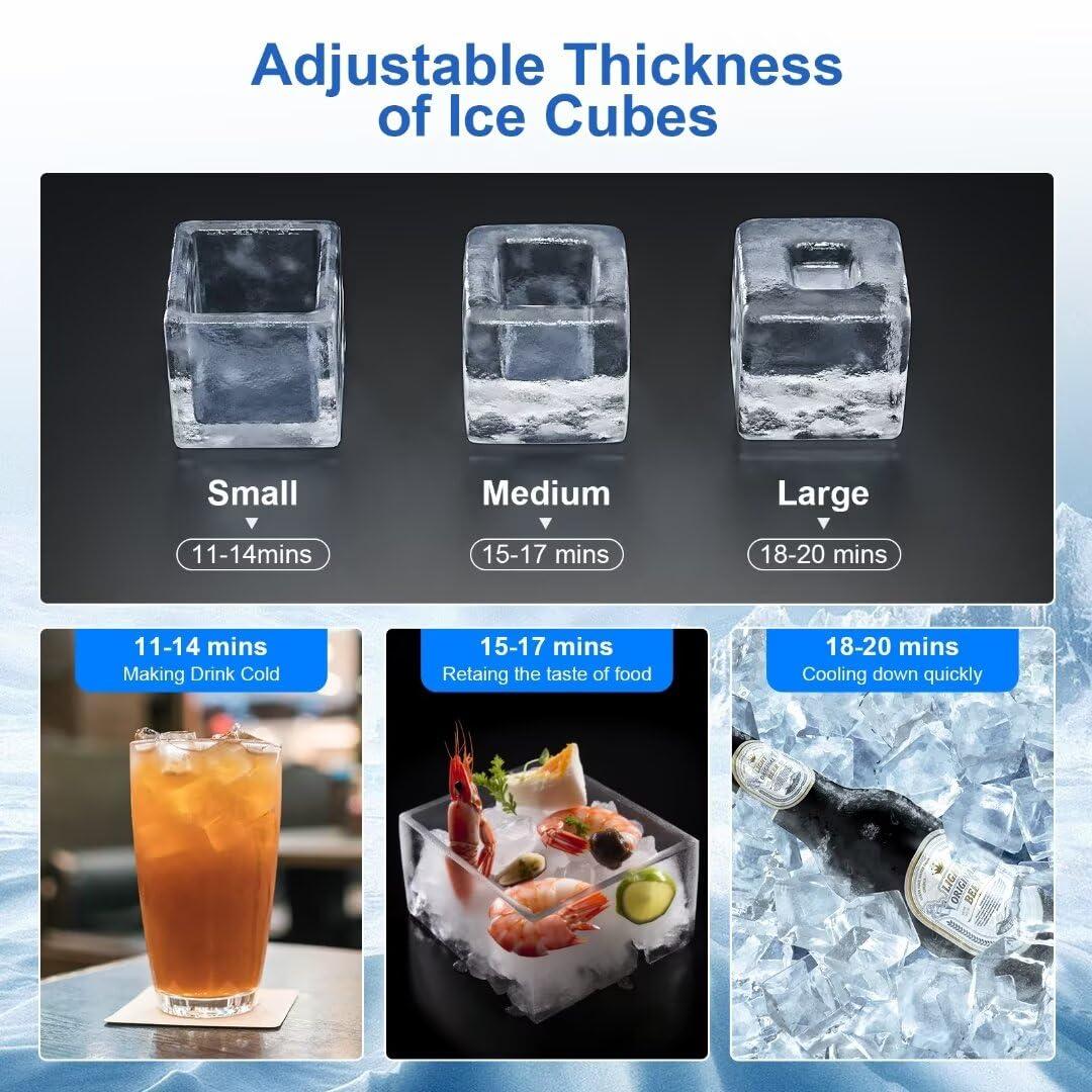 imageKismile Commercial Ice Maker Freestanding Square Ice Cube Maker 265lbs24h 55lbs Storage Bin Full Heavy Duty Stainless Steel Construction Ice Maker Machine for Home Bar Coffee Shop Business
