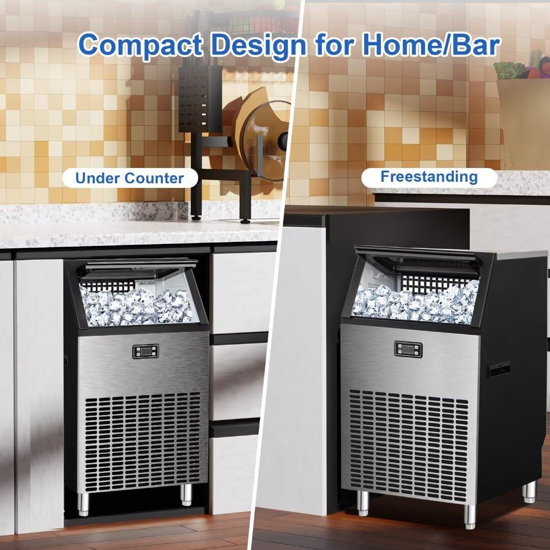 imageKismile Commercial Ice Maker Freestanding Square Ice Cube Maker 265lbs24h 55lbs Storage Bin Full Heavy Duty Stainless Steel Construction Ice Maker Machine for Home Bar Coffee Shop Business
