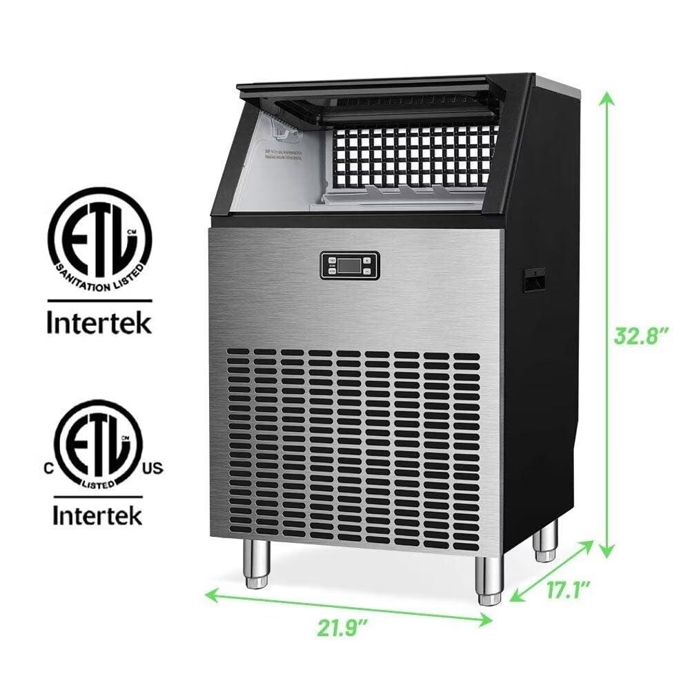 imageKismile Commercial Ice Maker Freestanding Square Ice Cube Maker 265lbs24h 55lbs Storage Bin Full Heavy Duty Stainless Steel Construction Ice Maker Machine for Home Bar Coffee Shop Business