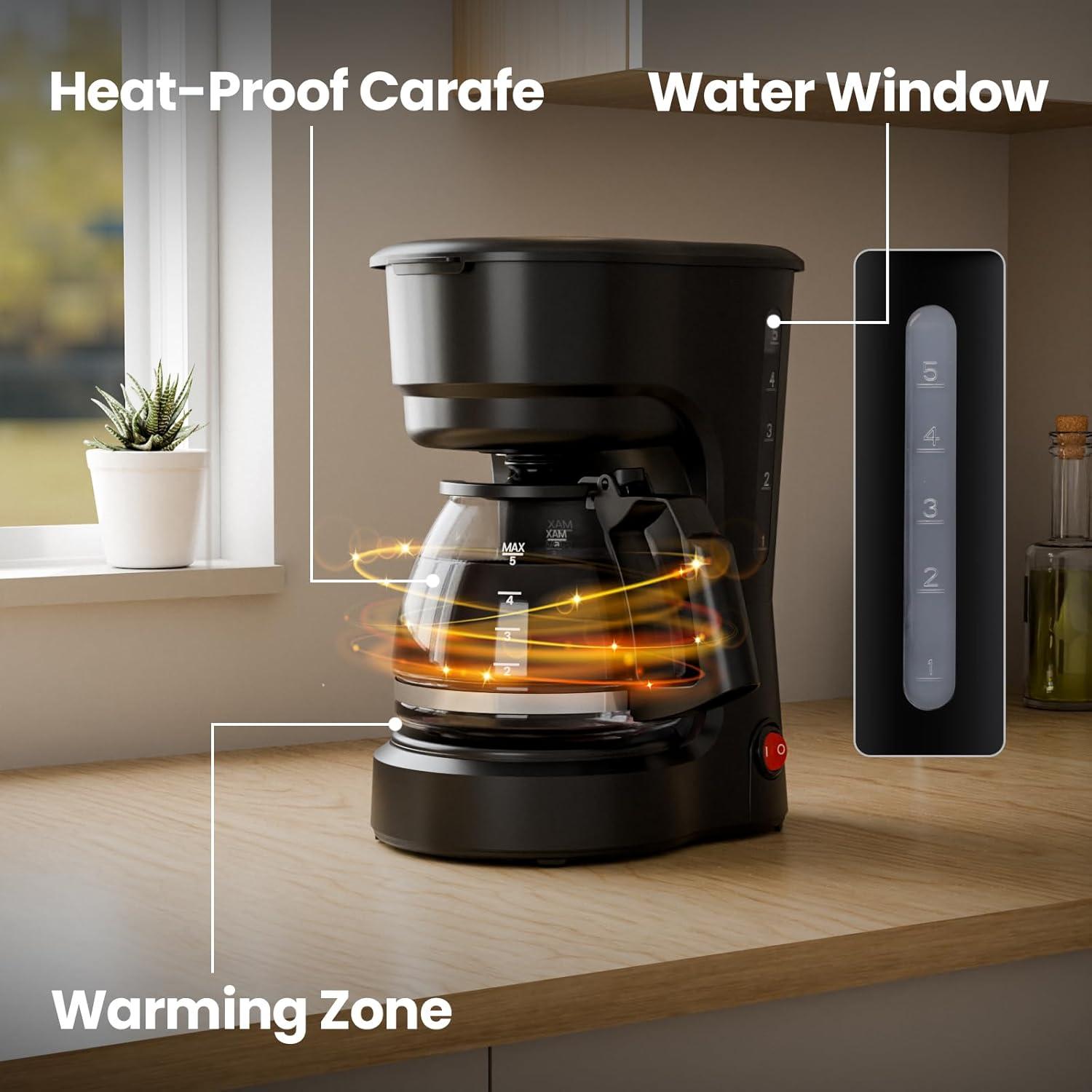 imageKismile Compact Drip Coffee Maker AntiDrip System Timer Removable Funnel ampamp Auto ShutOff AntiDry Protection Perfect Small Coffee Machine for Home ampamp Office BlackBlack