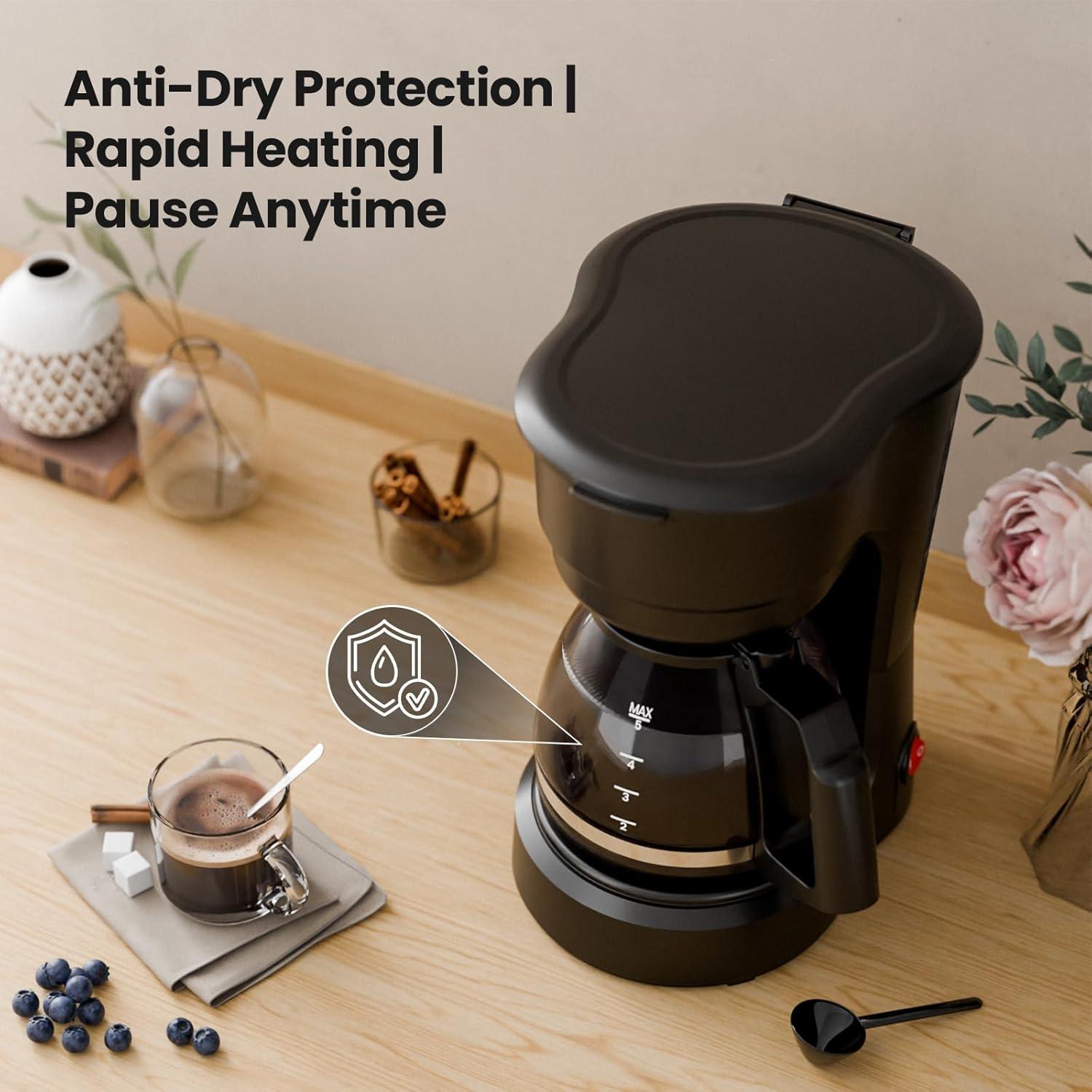 imageKismile Compact Drip Coffee Maker AntiDrip System Timer Removable Funnel ampamp Auto ShutOff AntiDry Protection Perfect Small Coffee Machine for Home ampamp Office BlackBlack