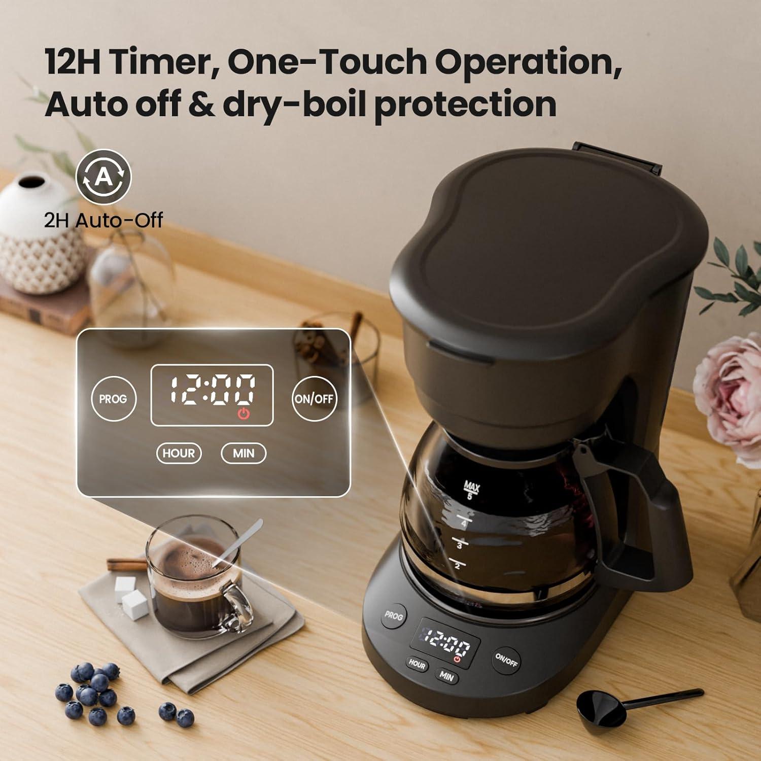 imageKismile Compact Drip Coffee Maker AntiDrip System Timer Removable Funnel ampamp Auto ShutOff AntiDry Protection Perfect Small Coffee Machine for Home ampamp Office BlackBlack Neo