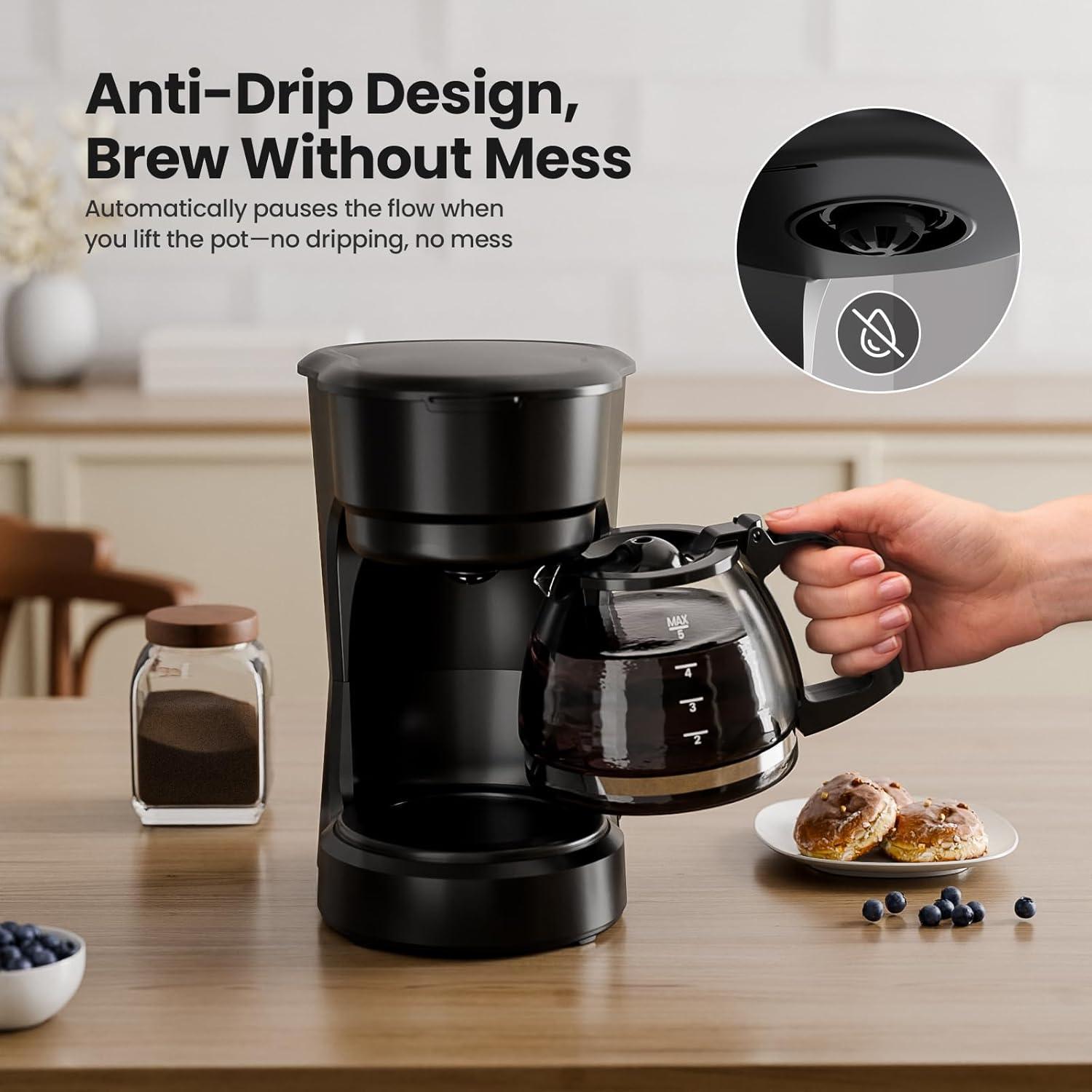 imageKismile Compact Drip Coffee Maker AntiDrip System Timer Removable Funnel ampamp Auto ShutOff AntiDry Protection Perfect Small Coffee Machine for Home ampamp Office BlackBlack