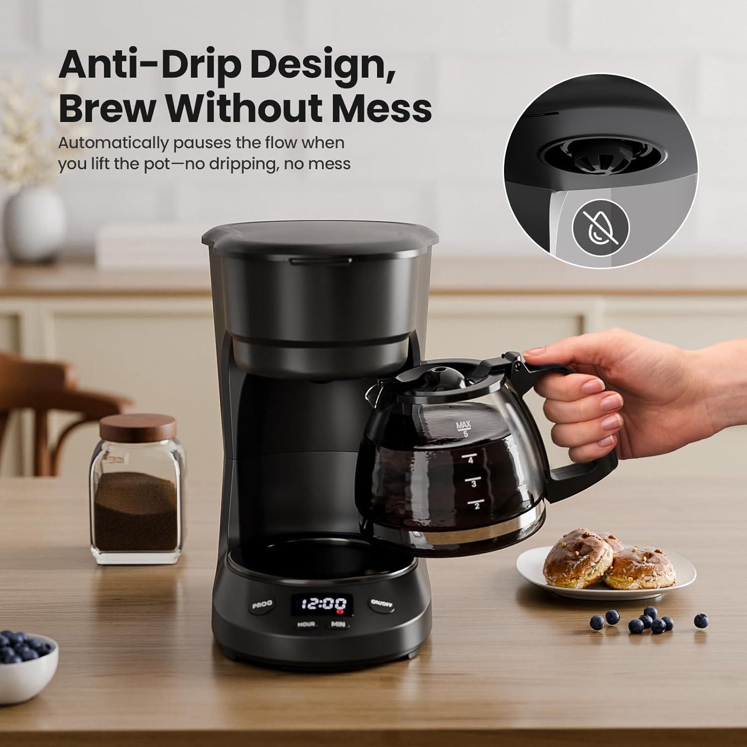 imageKismile Compact Drip Coffee Maker AntiDrip System Timer Removable Funnel ampamp Auto ShutOff AntiDry Protection Perfect Small Coffee Machine for Home ampamp Office BlackBlack Neo
