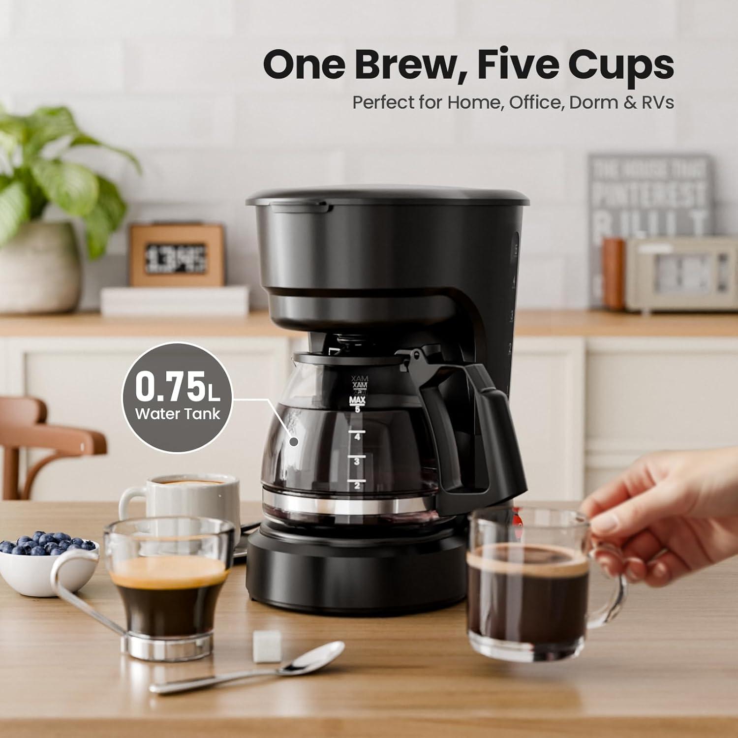imageKismile Compact Drip Coffee Maker AntiDrip System Timer Removable Funnel ampamp Auto ShutOff AntiDry Protection Perfect Small Coffee Machine for Home ampamp Office BlackBlack