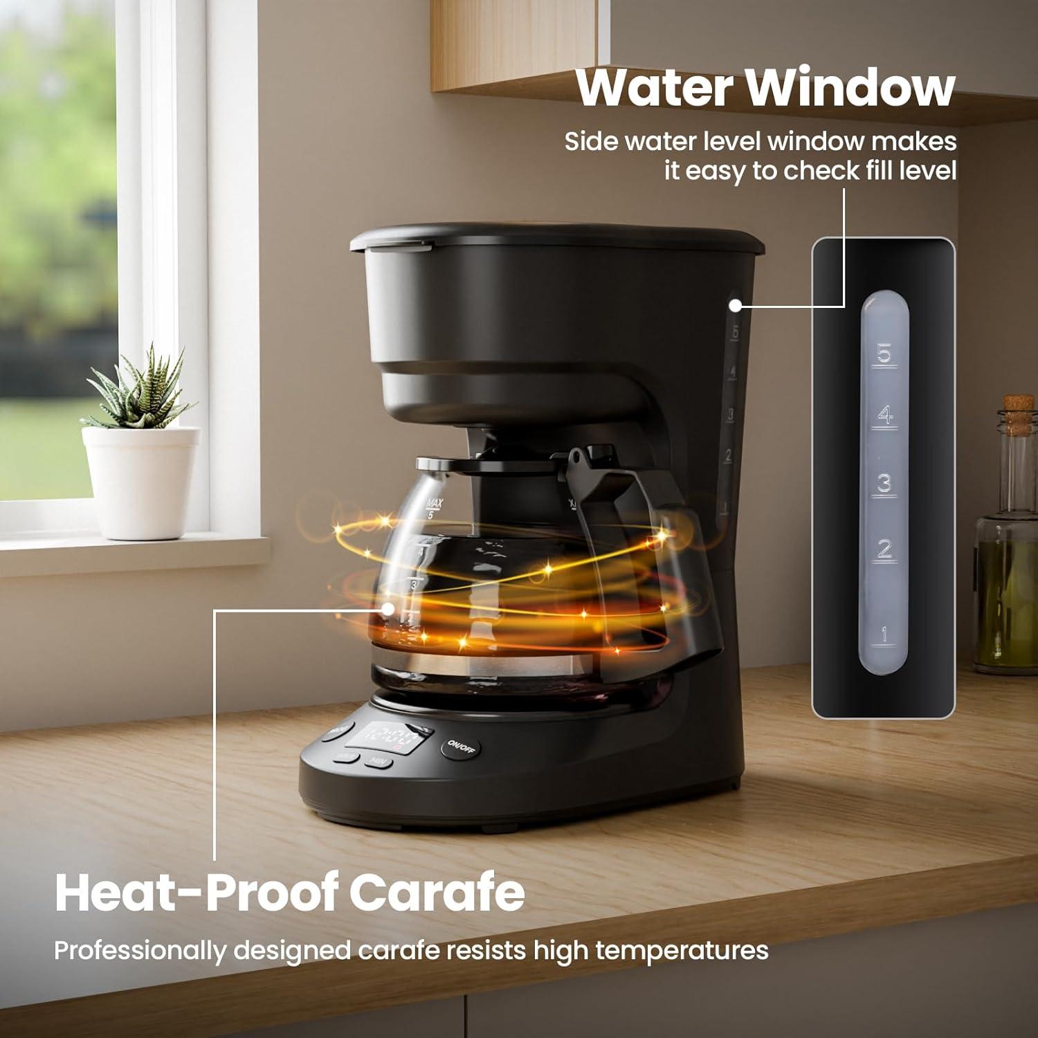 imageKismile Compact Drip Coffee Maker AntiDrip System Timer Removable Funnel ampamp Auto ShutOff AntiDry Protection Perfect Small Coffee Machine for Home ampamp Office BlackBlack Neo