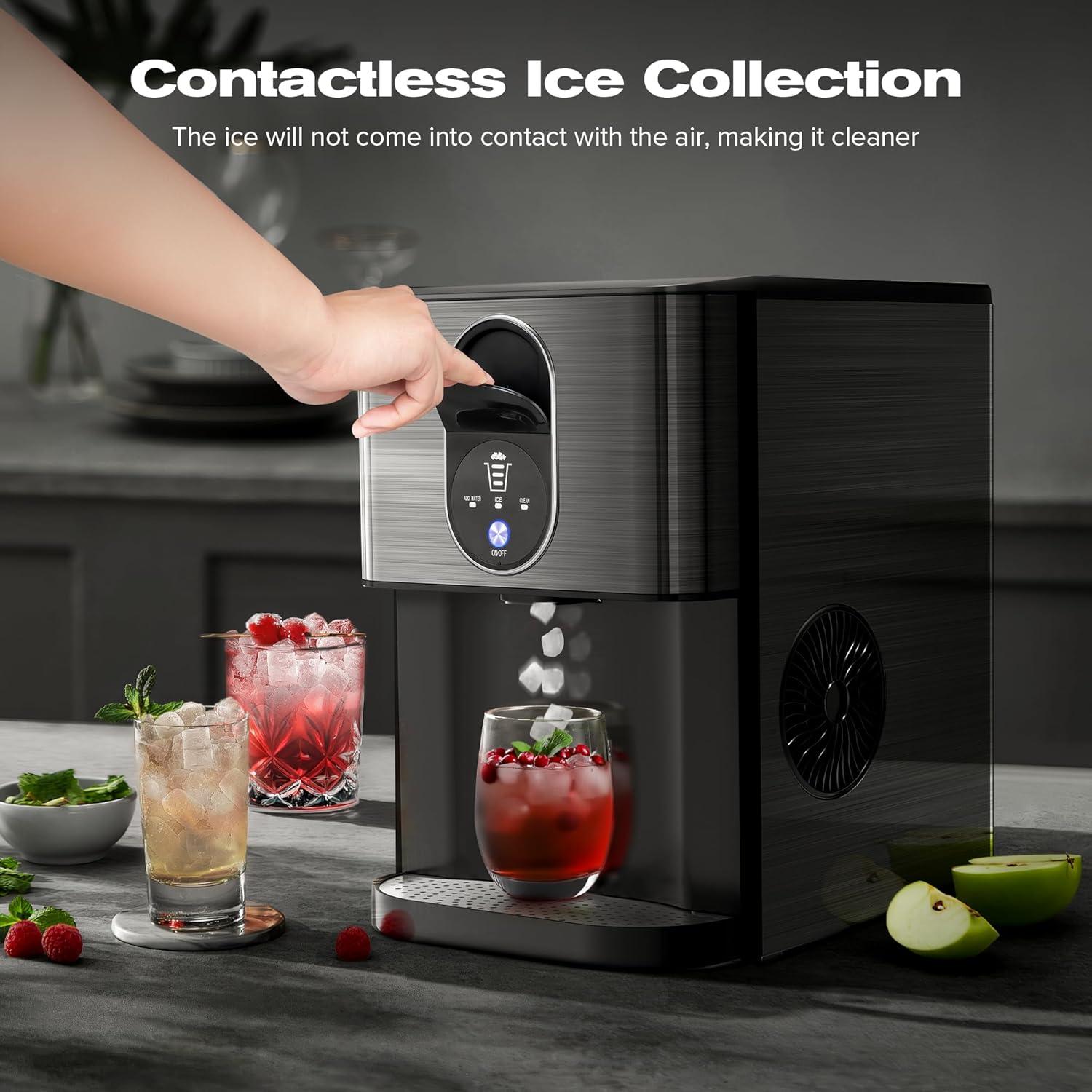 imageKismile Countertop Nugget Ice Maker 20DN 50LBSDay Output SelfCleaning Soft Chewable PebblePellet Ice with OneClick Operation for HomeBlack