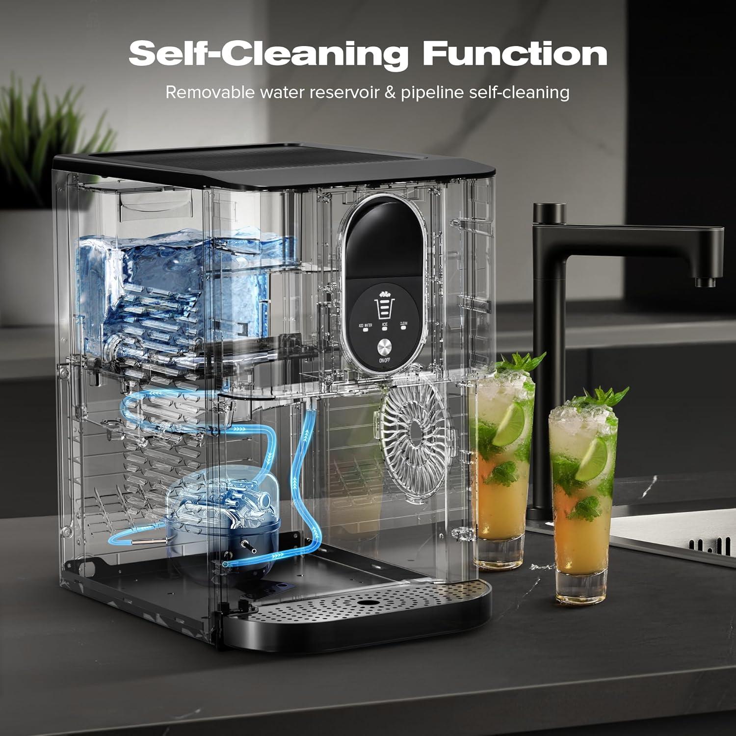 imageKismile Countertop Nugget Ice Maker 20DN 50LBSDay Output SelfCleaning Soft Chewable PebblePellet Ice with OneClick Operation for HomeBlack