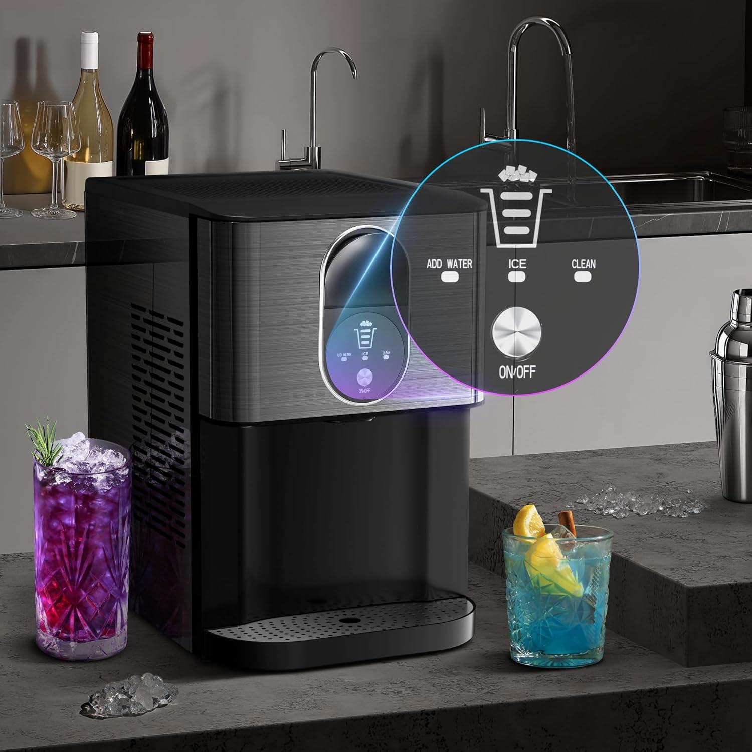 imageKismile Countertop Nugget Ice Maker 20DN 50LBSDay Output SelfCleaning Soft Chewable PebblePellet Ice with OneClick Operation for HomeBlack