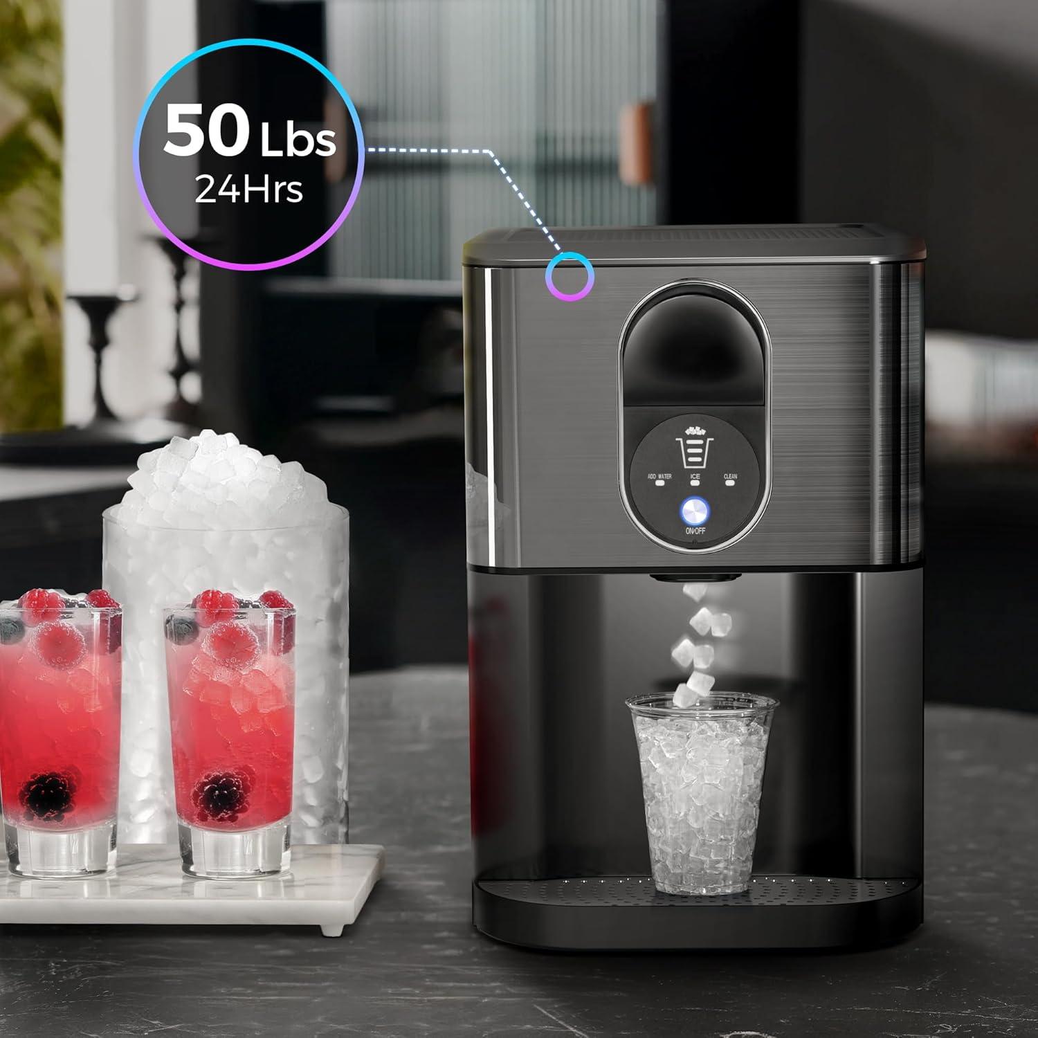 imageKismile Countertop Nugget Ice Maker 20DN 50LBSDay Output SelfCleaning Soft Chewable PebblePellet Ice with OneClick Operation for HomeBlack
