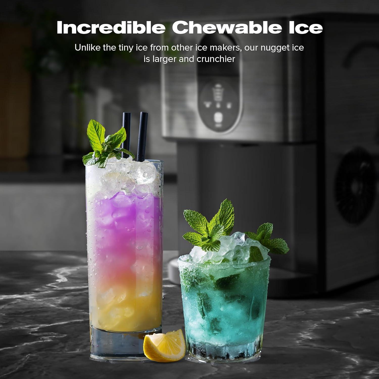 imageKismile Countertop Nugget Ice Maker 20DN 50LBSDay Output SelfCleaning Soft Chewable PebblePellet Ice with OneClick Operation for HomeBlack