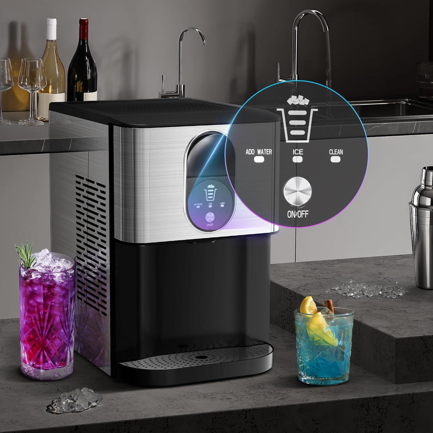 imageKismile Countertop Nugget Ice Maker 20DN 50LBSDay Output SelfCleaning Soft Chewable PebblePellet Ice with OneClick Operation for HomeSilver