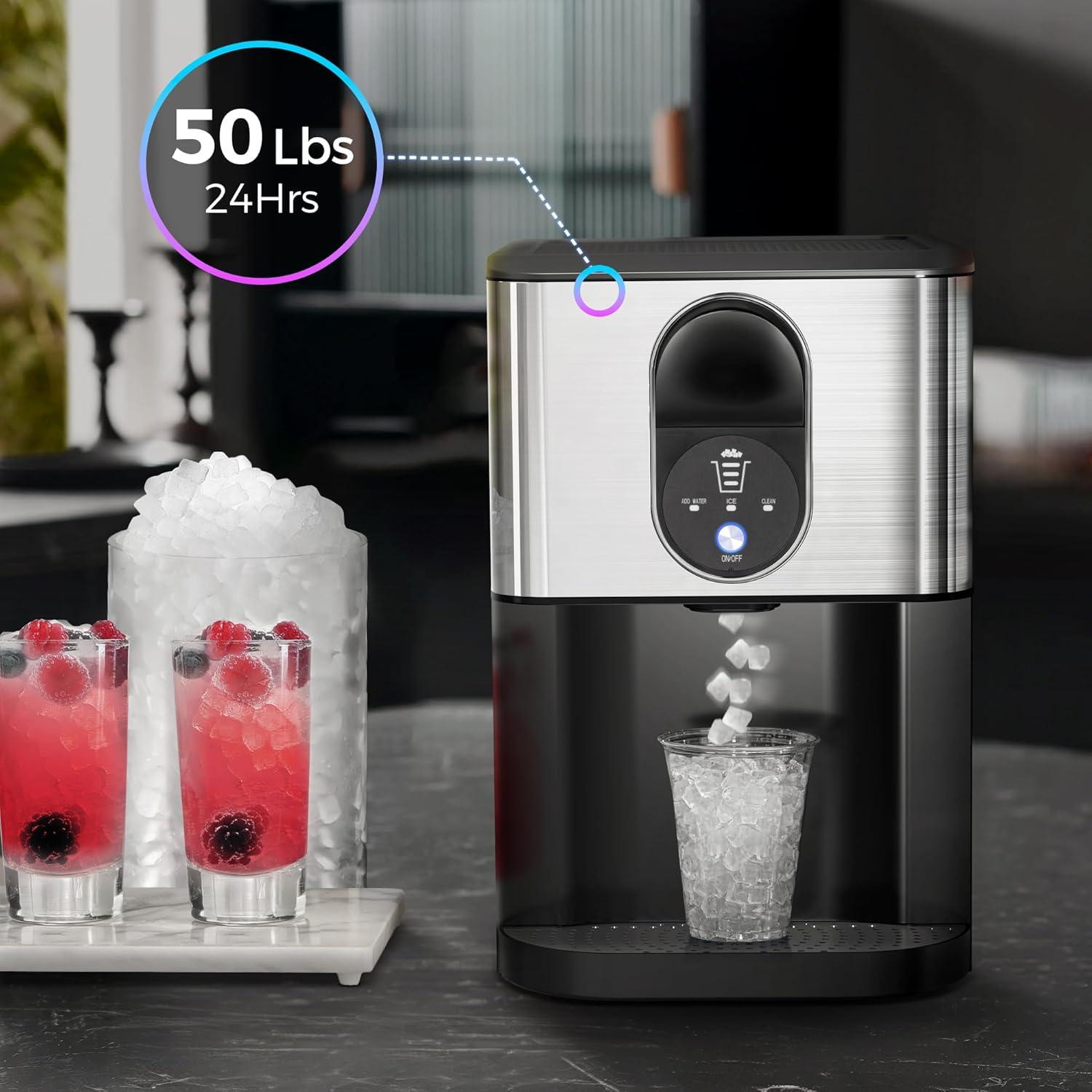imageKismile Countertop Nugget Ice Maker 20DN 50LBSDay Output SelfCleaning Soft Chewable PebblePellet Ice with OneClick Operation for HomeSilver