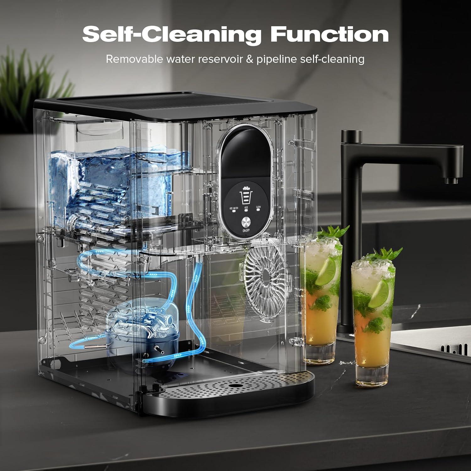 imageKismile Countertop Nugget Ice Maker 20DN 50LBSDay Output SelfCleaning Soft Chewable PebblePellet Ice with OneClick Operation for HomeSilver