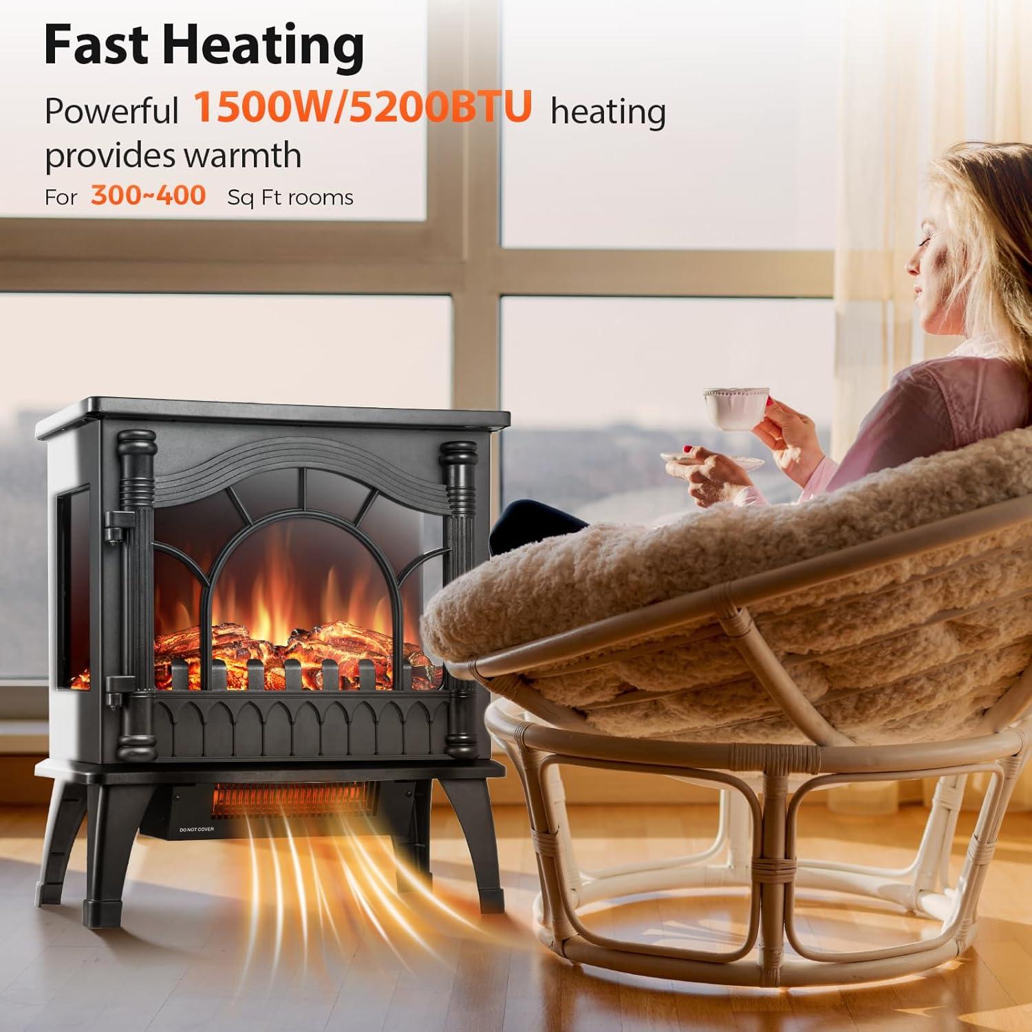 imageKismile Electric Fireplace Stove1500W Infrared Fireplace Heater with 3D Realistic FlameOverheating Protection22inch Portable Freestanding Electric Fireplace for Indoor Use