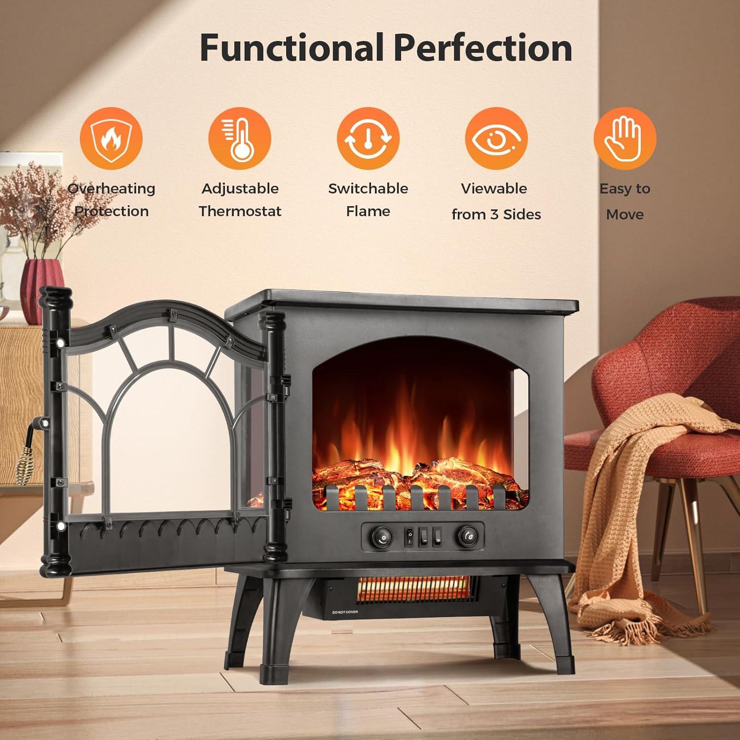 imageKismile Electric Fireplace Stove1500W Infrared Fireplace Heater with 3D Realistic FlameOverheating Protection22inch Portable Freestanding Electric Fireplace for Indoor Use