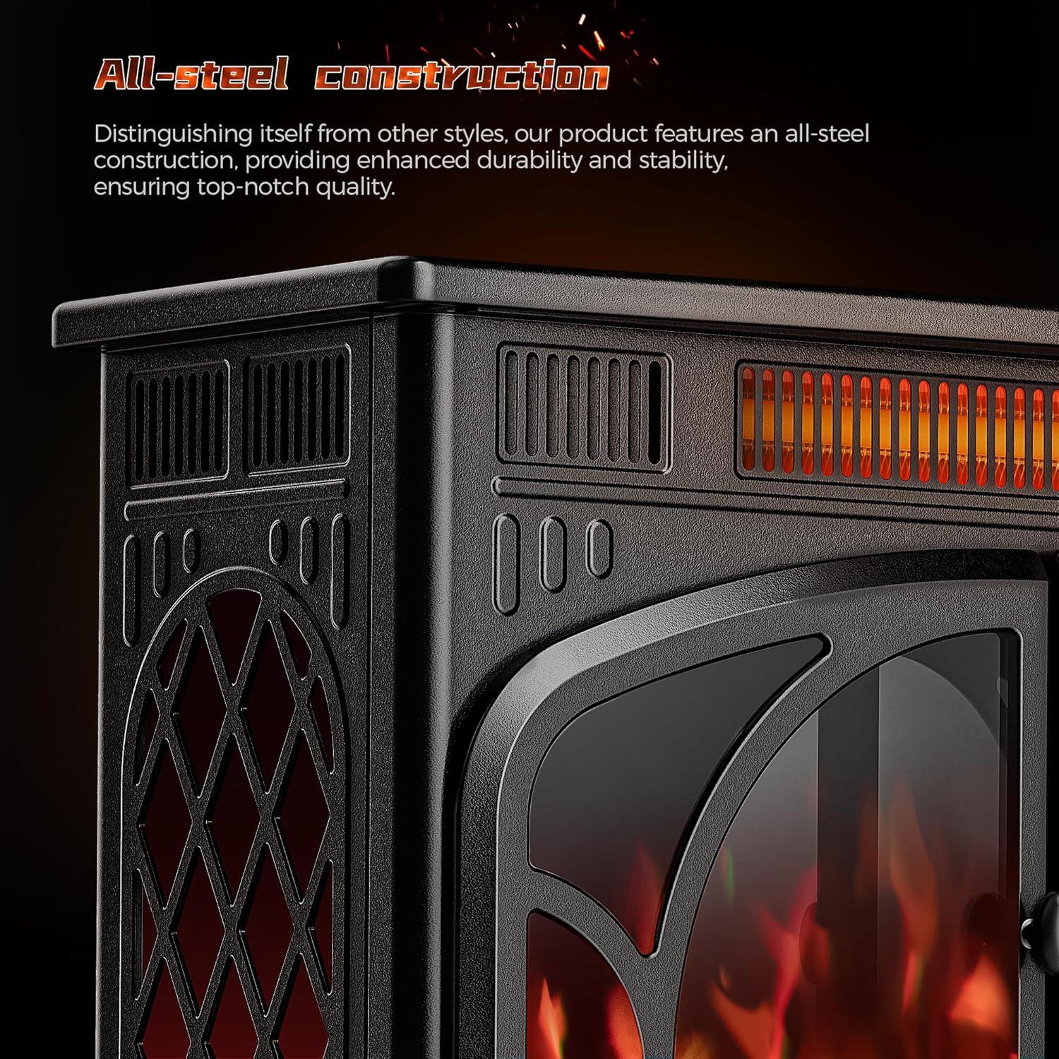 imageKismile Electric Firplace Heater 24inch ampamp 1500W Infrared Heaters for Indoor Use with Remote Control 5100BTU Small Electric Stove with 3D Flame Effect and Heating Mode Overheating SafeBlack