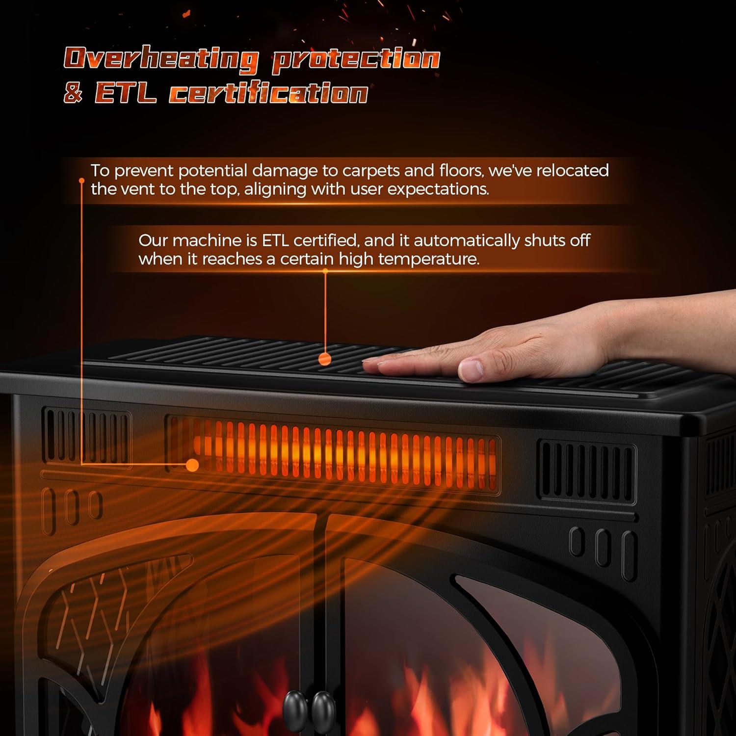 imageKismile Electric Firplace Heater 24inch ampamp 1500W Infrared Heaters for Indoor Use with Remote Control 5100BTU Small Electric Stove with 3D Flame Effect and Heating Mode Overheating SafeBlack