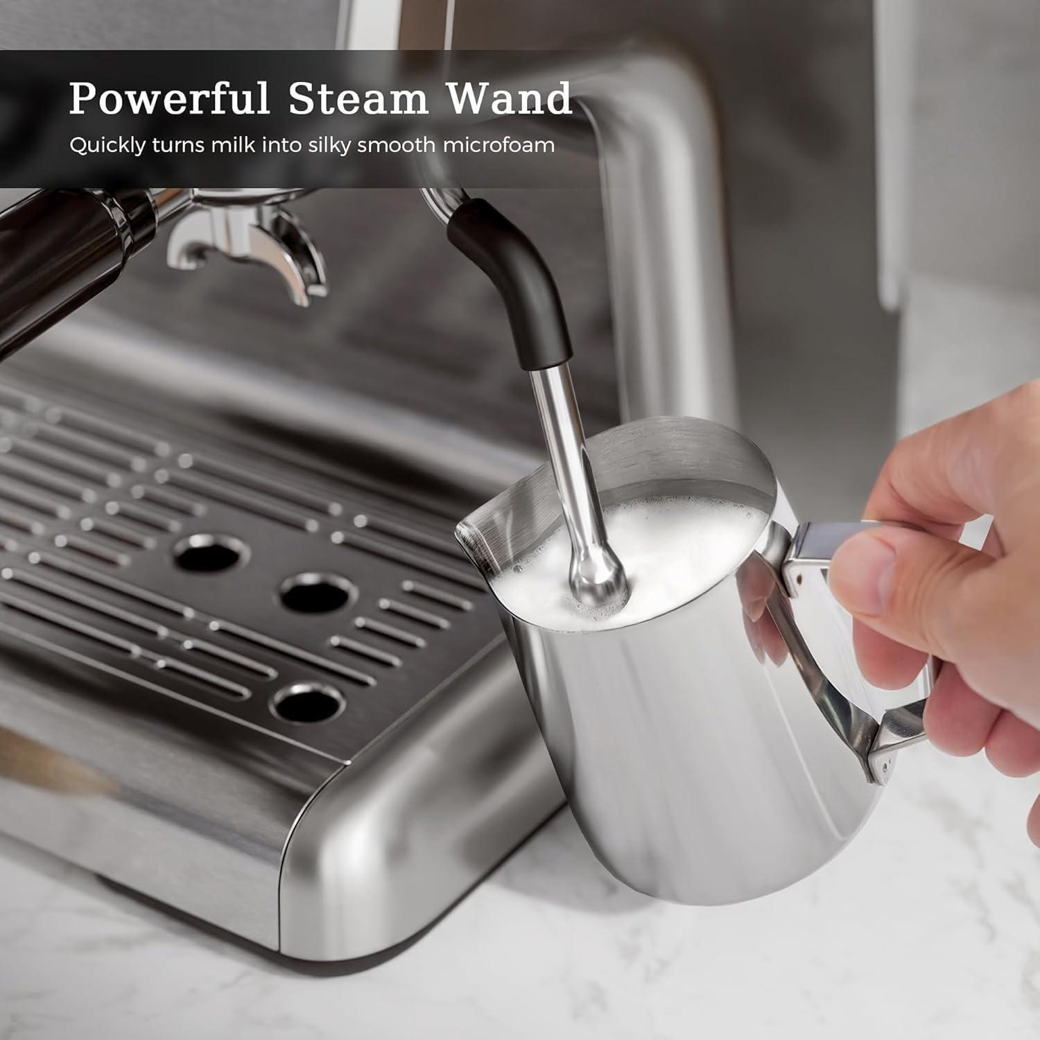 imageKismile Espresso Coffee Machine with Grinder 20 Bar Automatic Espresso Machine with Milk Frother Steam Wand Removable Water Tank for Latte ampamp CappuccinoSilver20Bar
