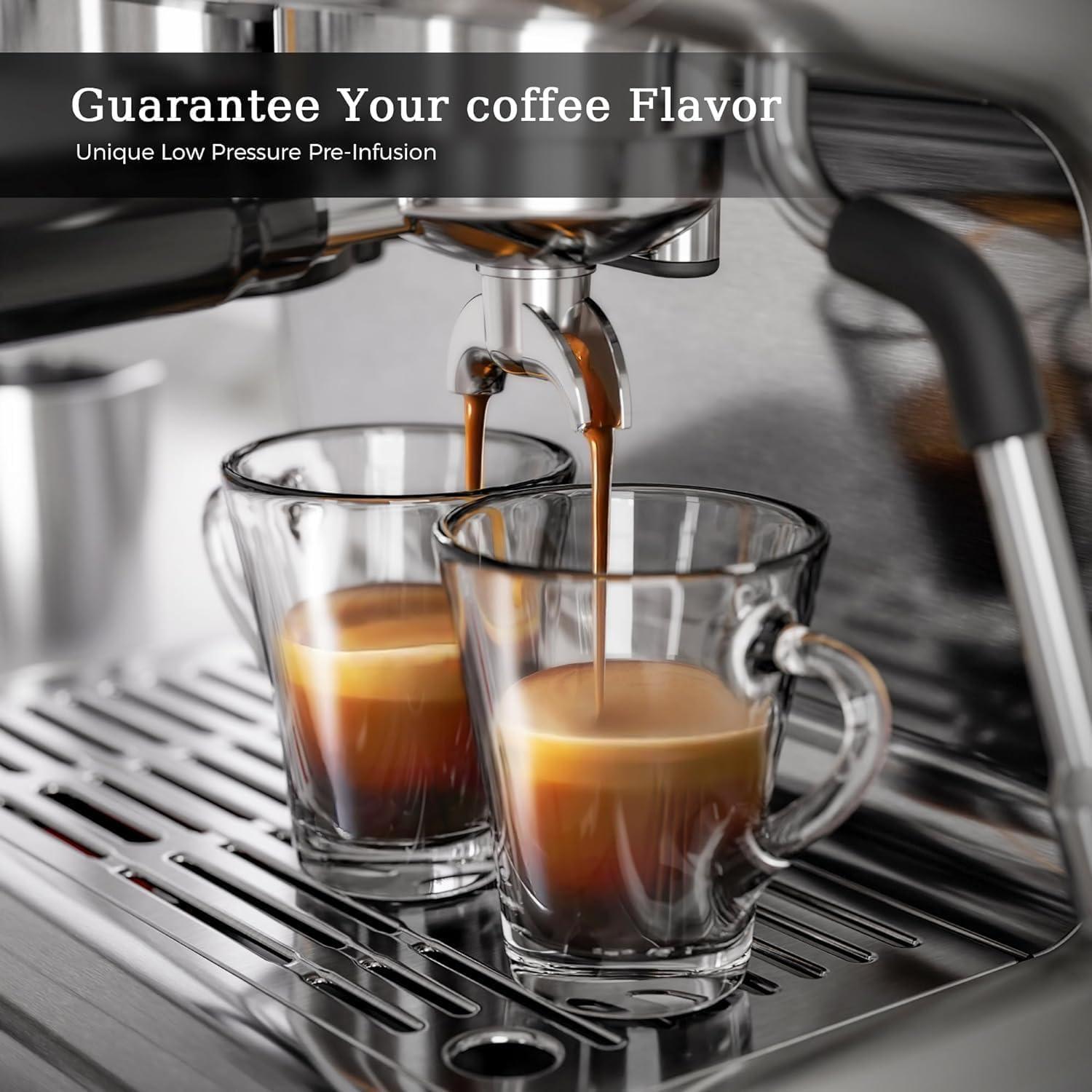 imageKismile Espresso Coffee Machine with Grinder 20 Bar Automatic Espresso Machine with Milk Frother Steam Wand Removable Water Tank for Latte ampamp CappuccinoSilver20Bar