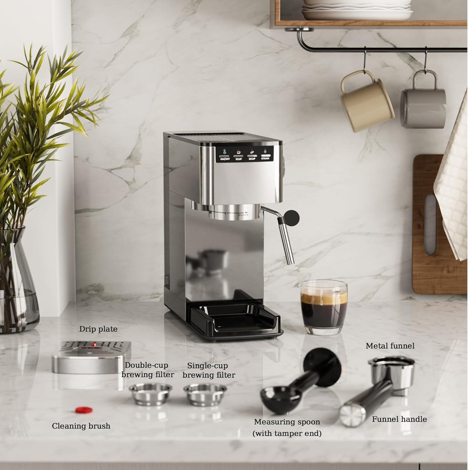 imageKismile Espresso Machine 20 Bar Espresso Maker with Milk Frother Steam Wand Compact Cappuccino ampamp Latte Machine with 40oz Removable Water Tank for Home Stainless Steel