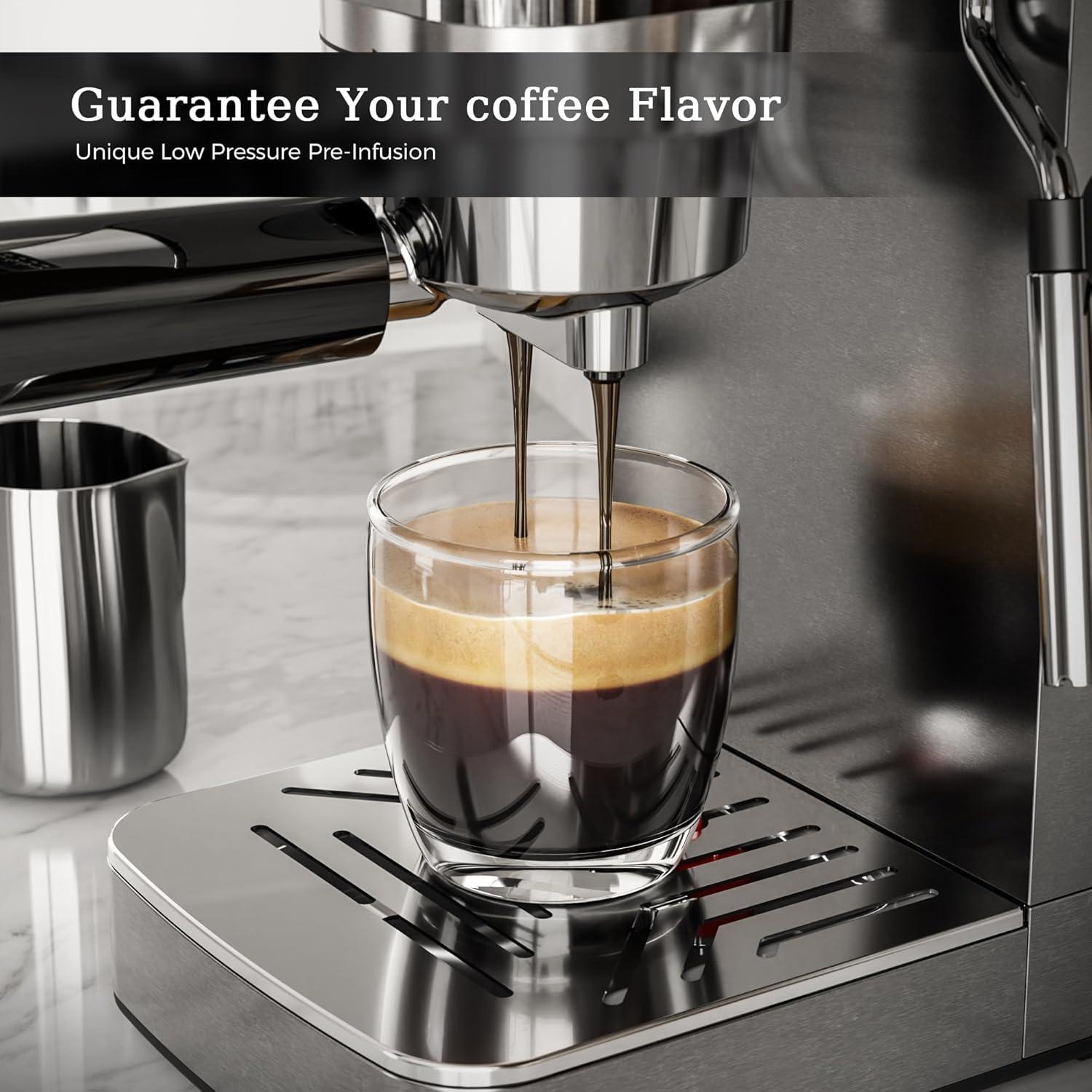 imageKismile Espresso Machine 20 Bar Espresso Maker with Milk Frother Steam Wand Compact Cappuccino ampamp Latte Machine with 40oz Removable Water Tank for Home Stainless Steel