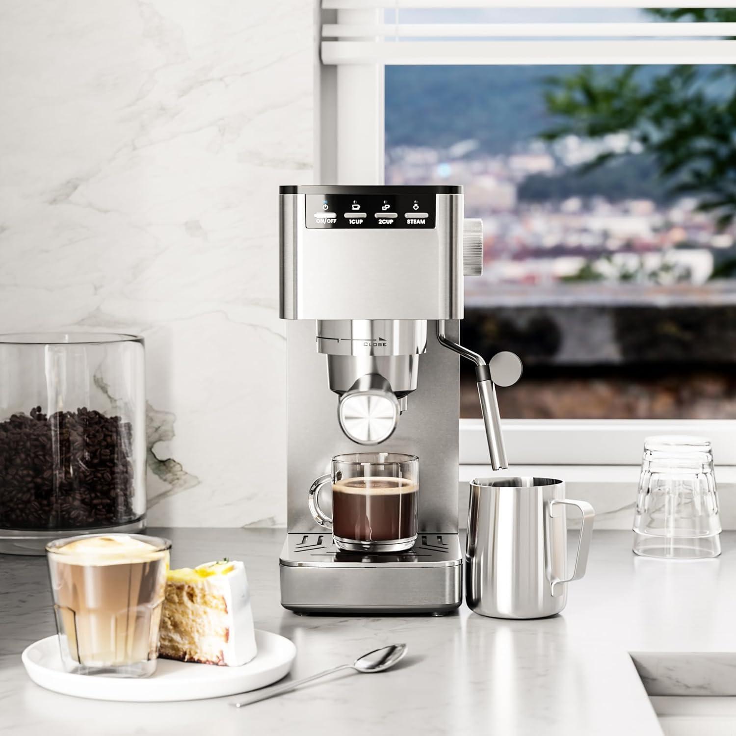 imageKismile Espresso Machine 20 Bar Espresso Maker with Milk Frother Steam Wand Compact Cappuccino ampamp Latte Machine with 40oz Removable Water Tank for Home Stainless Steel