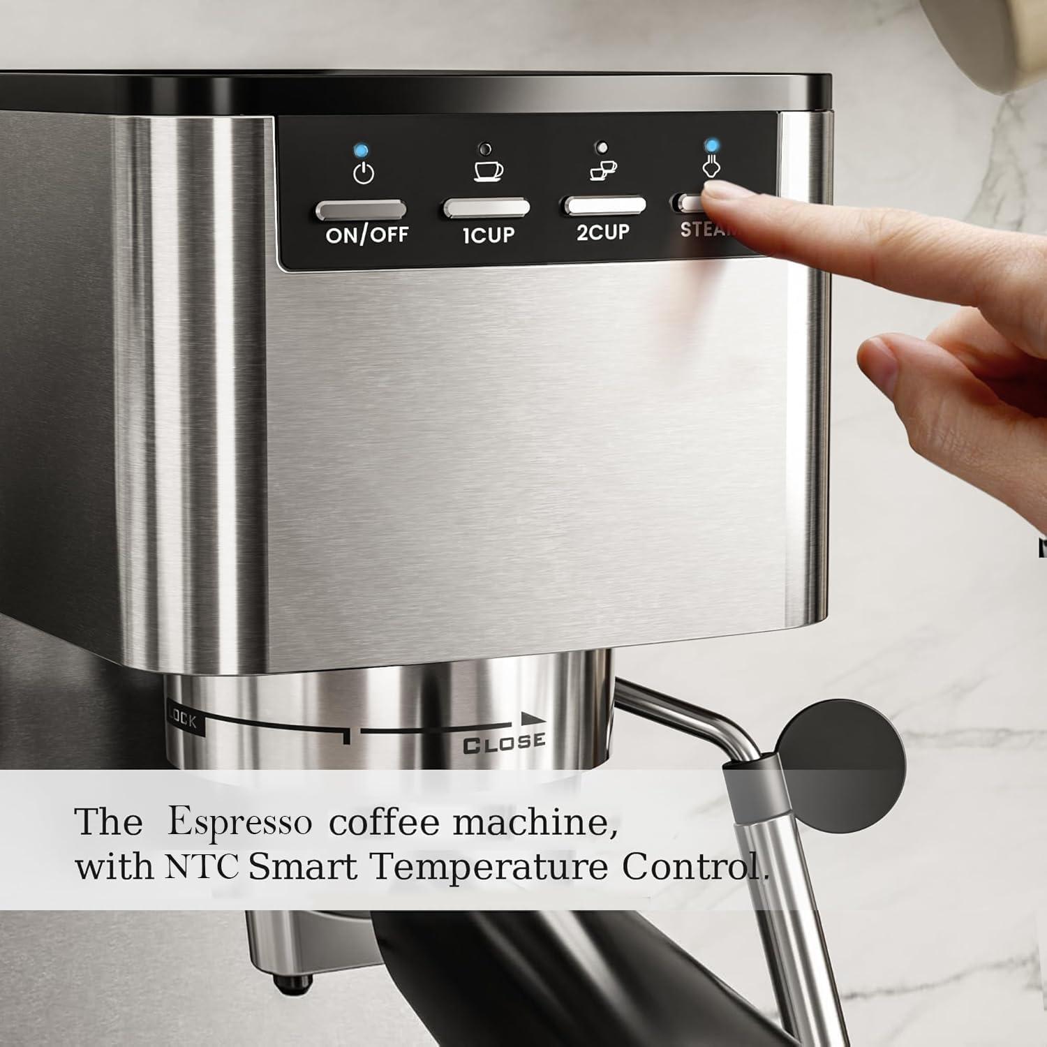 imageKismile Espresso Machine 20 Bar Espresso Maker with Milk Frother Steam Wand Compact Cappuccino ampamp Latte Machine with 40oz Removable Water Tank for Home Stainless Steel