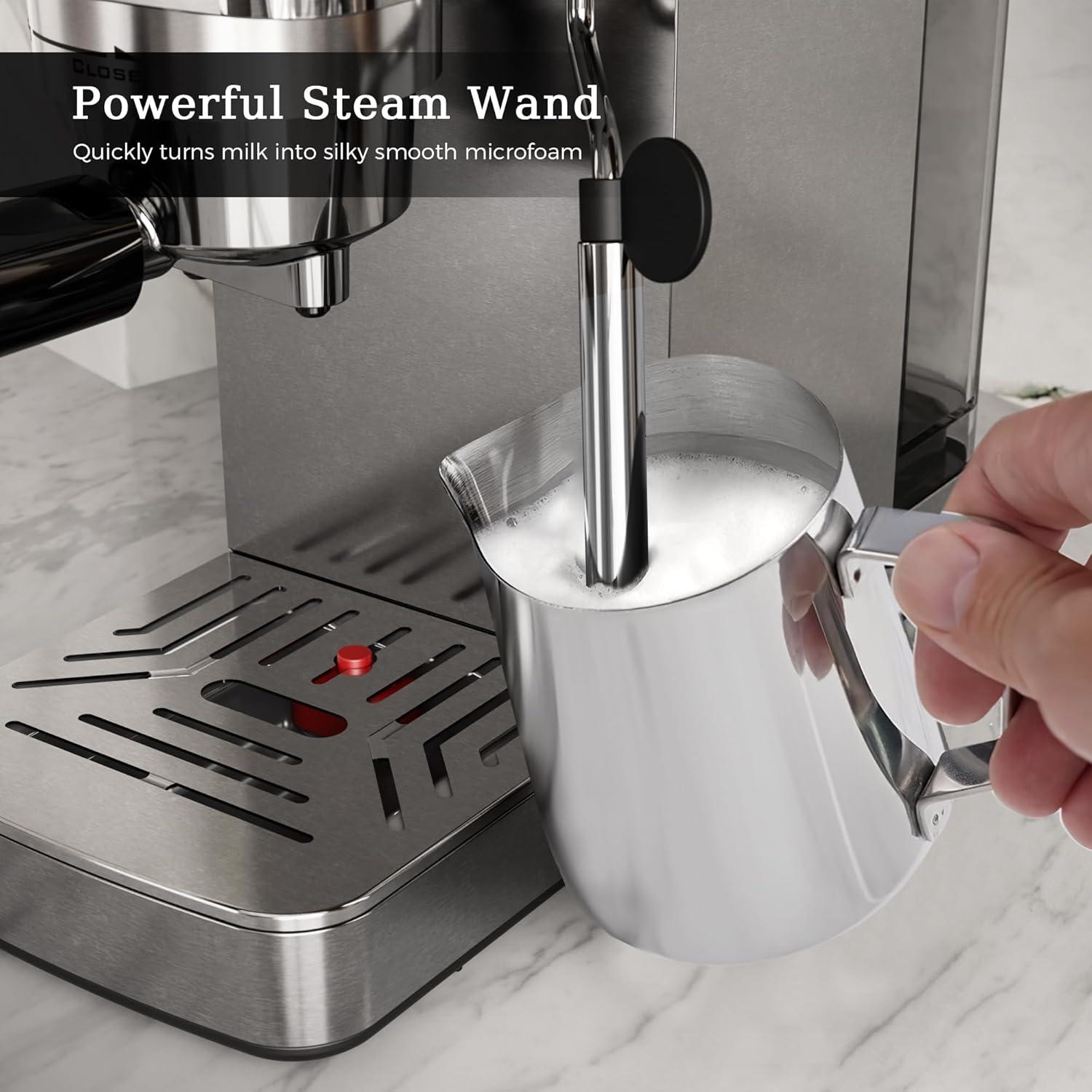 imageKismile Espresso Machine 20 Bar Espresso Maker with Milk Frother Steam Wand Compact Cappuccino ampamp Latte Machine with 40oz Removable Water Tank for Home Stainless Steel