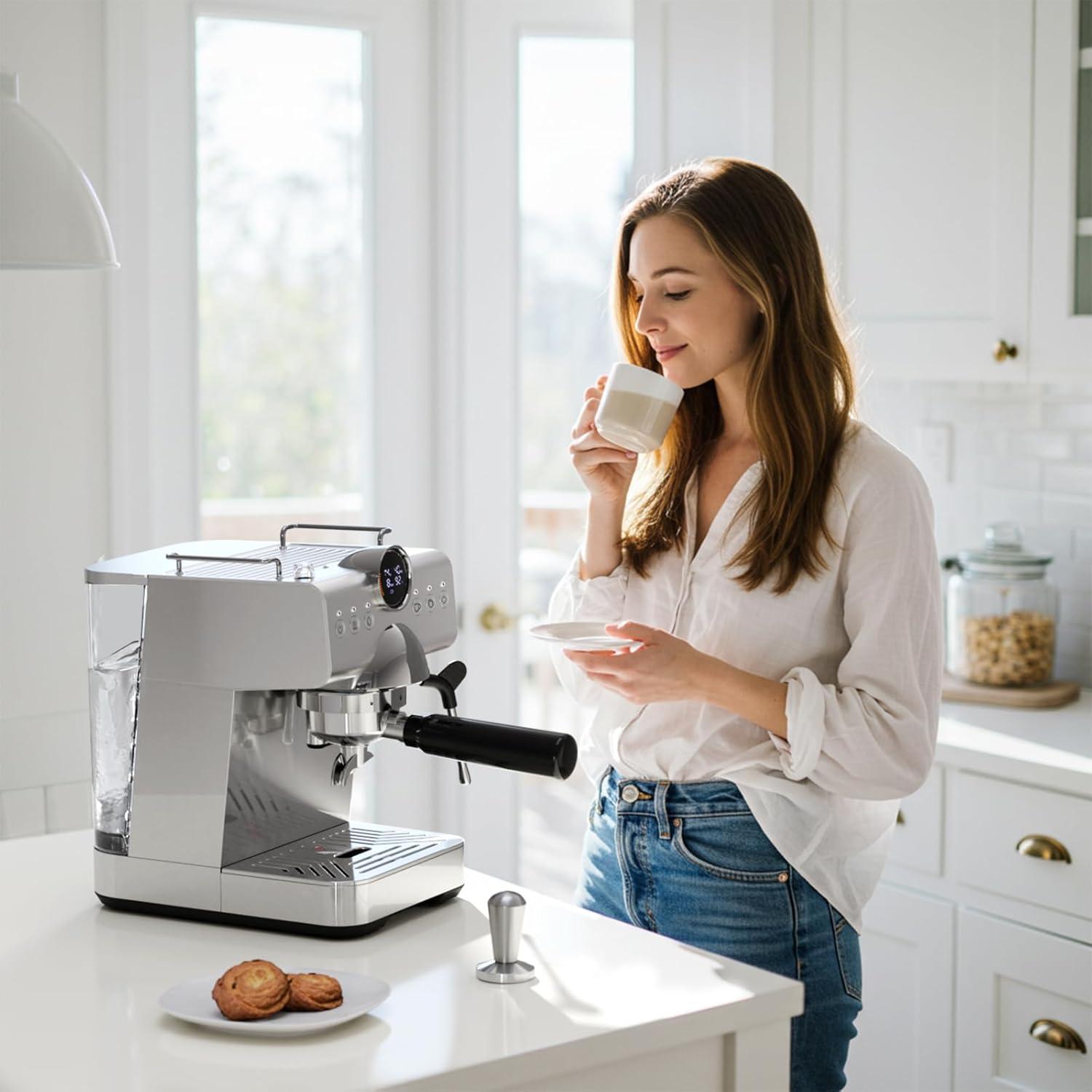 imageKismile Espresso Machine with Cold Brew Professional Espresso Maker with Milk Frother Steam Wand for Latte ampamp Cappuccino Espresso Coffee Machine with LED Display for Home UseStainless Steel