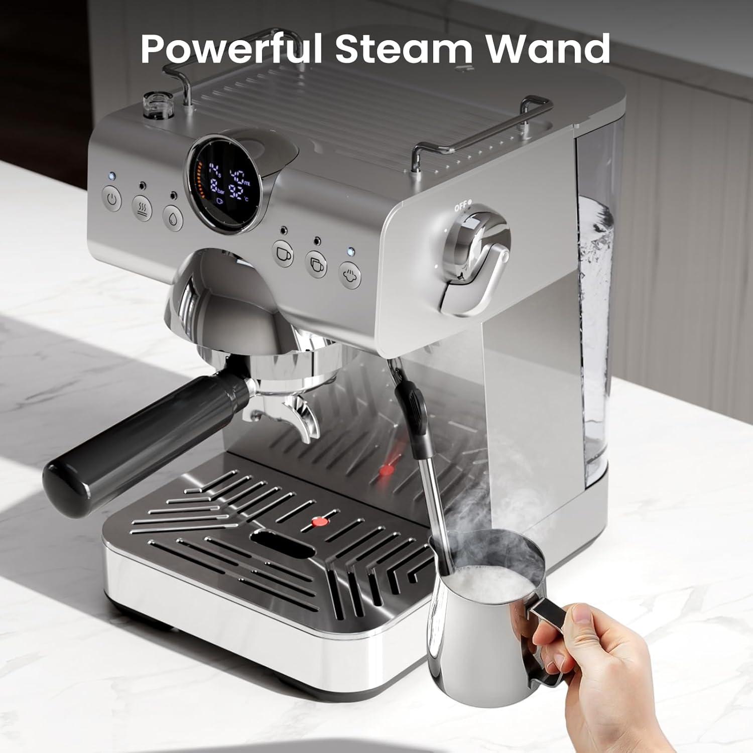 imageKismile Espresso Machine with Cold Brew Professional Espresso Maker with Milk Frother Steam Wand for Latte ampamp Cappuccino Espresso Coffee Machine with LED Display for Home UseStainless Steel