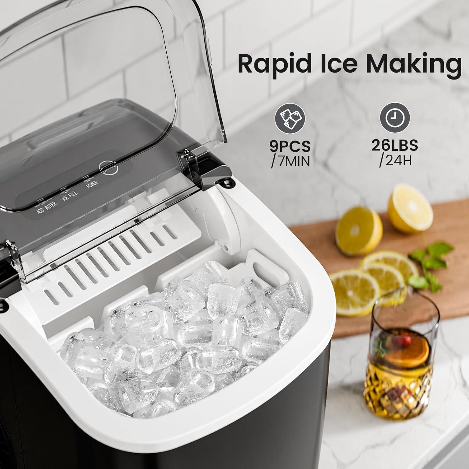 imageKismile Ice Makers Countertop with Carry Handle26LbsDay9 Cubes in 6 MinsSelfCleaning Ice Machine for HomeOfficeKitchen BlackBlack