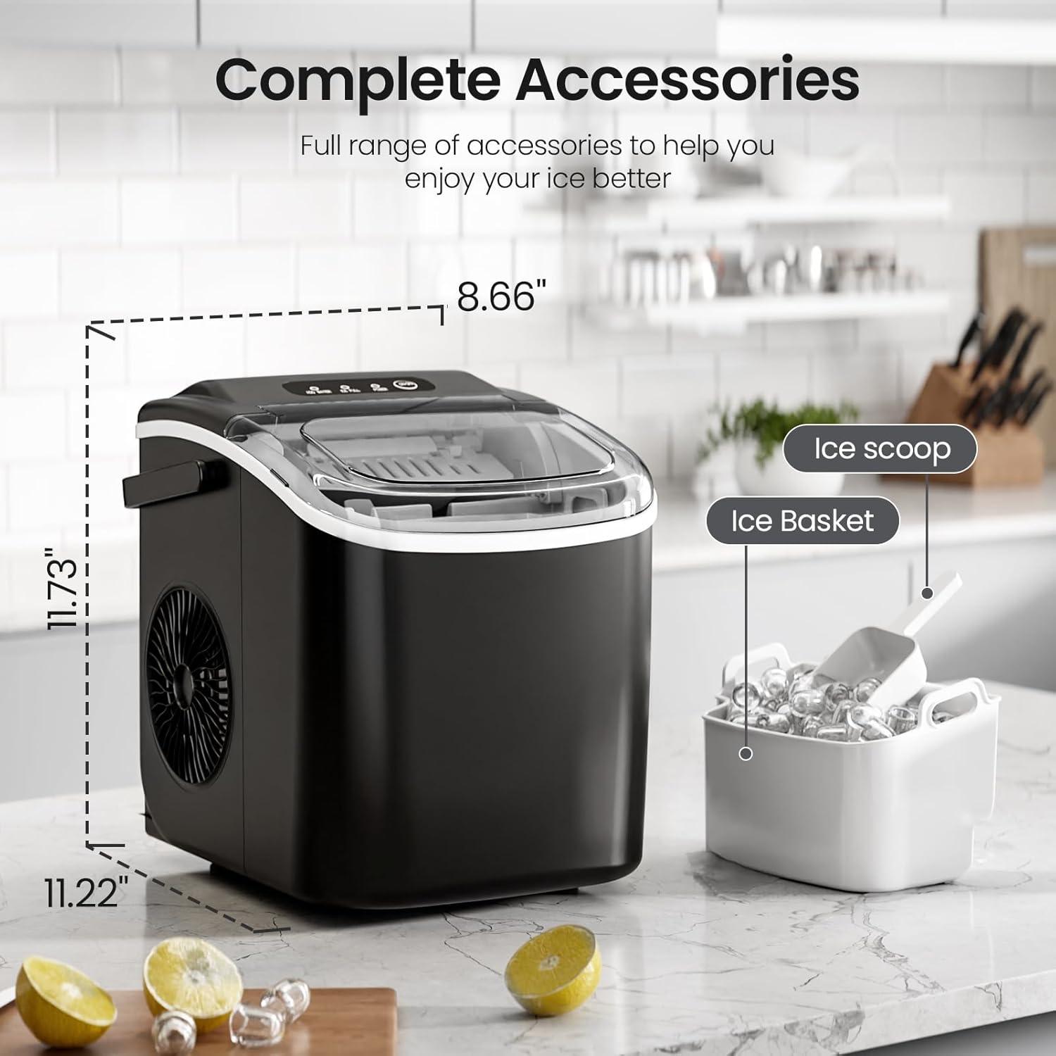 imageKismile Ice Makers Countertop with Carry Handle26LbsDay9 Cubes in 6 MinsSelfCleaning Ice Machine for HomeOfficeKitchen BlackBlack