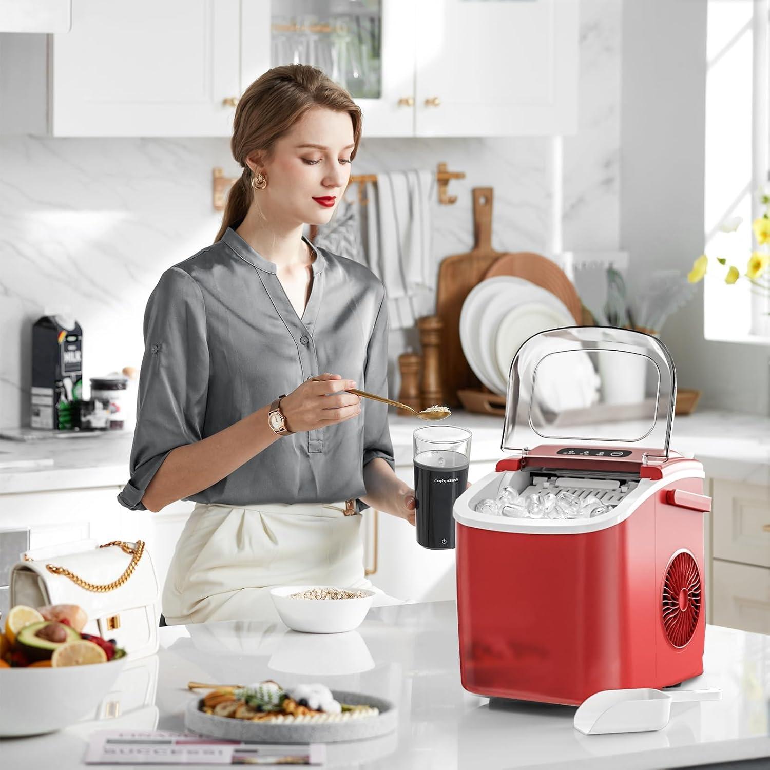 imageKismile Ice Makers Countertop with Carry Handle26LbsDay9 Cubes in 6 MinsSelfCleaning Ice Machine for HomeOfficeKitchen BlackRed