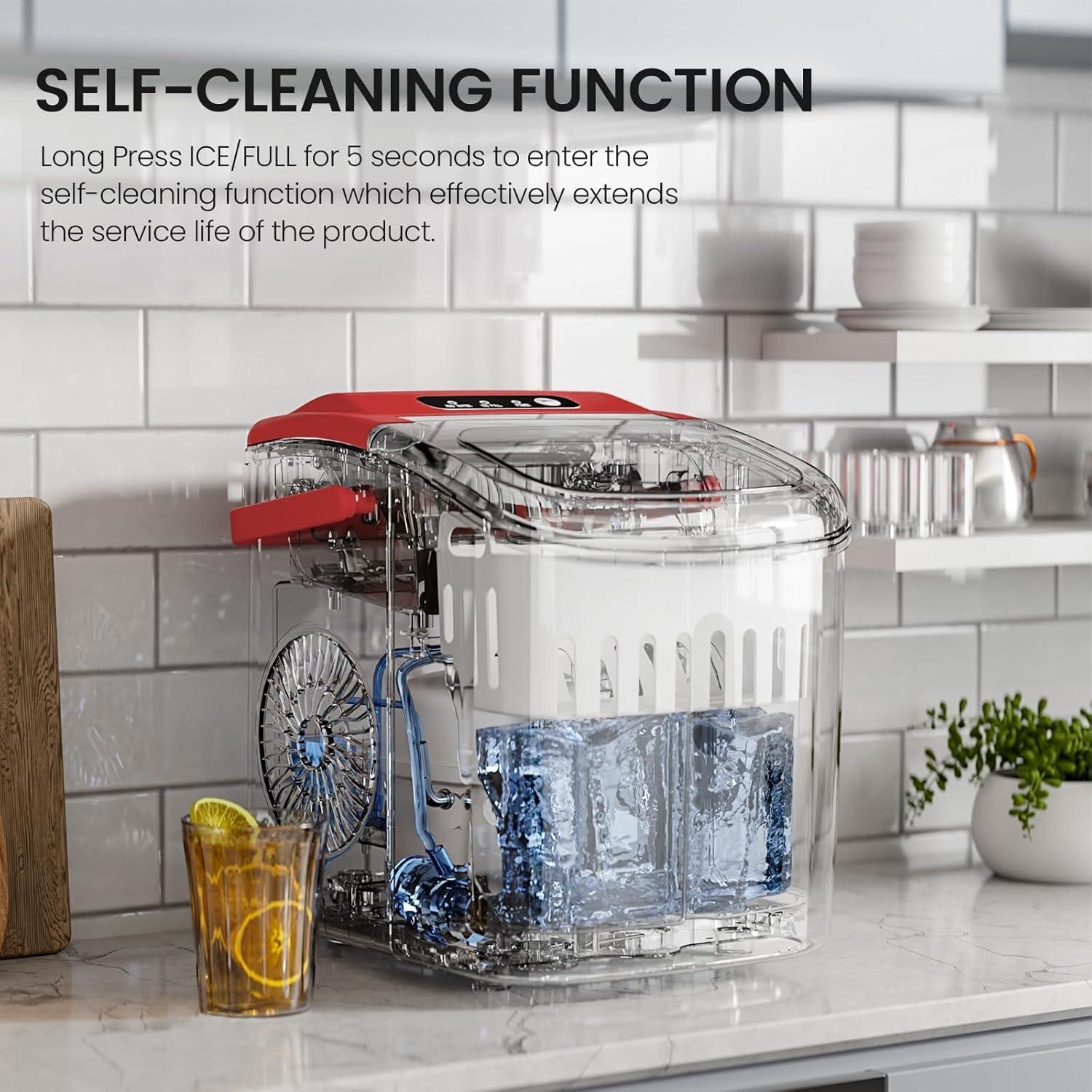 imageKismile Ice Makers Countertop with Carry Handle26LbsDay9 Cubes in 6 MinsSelfCleaning Ice Machine for HomeOfficeKitchen BlackRed