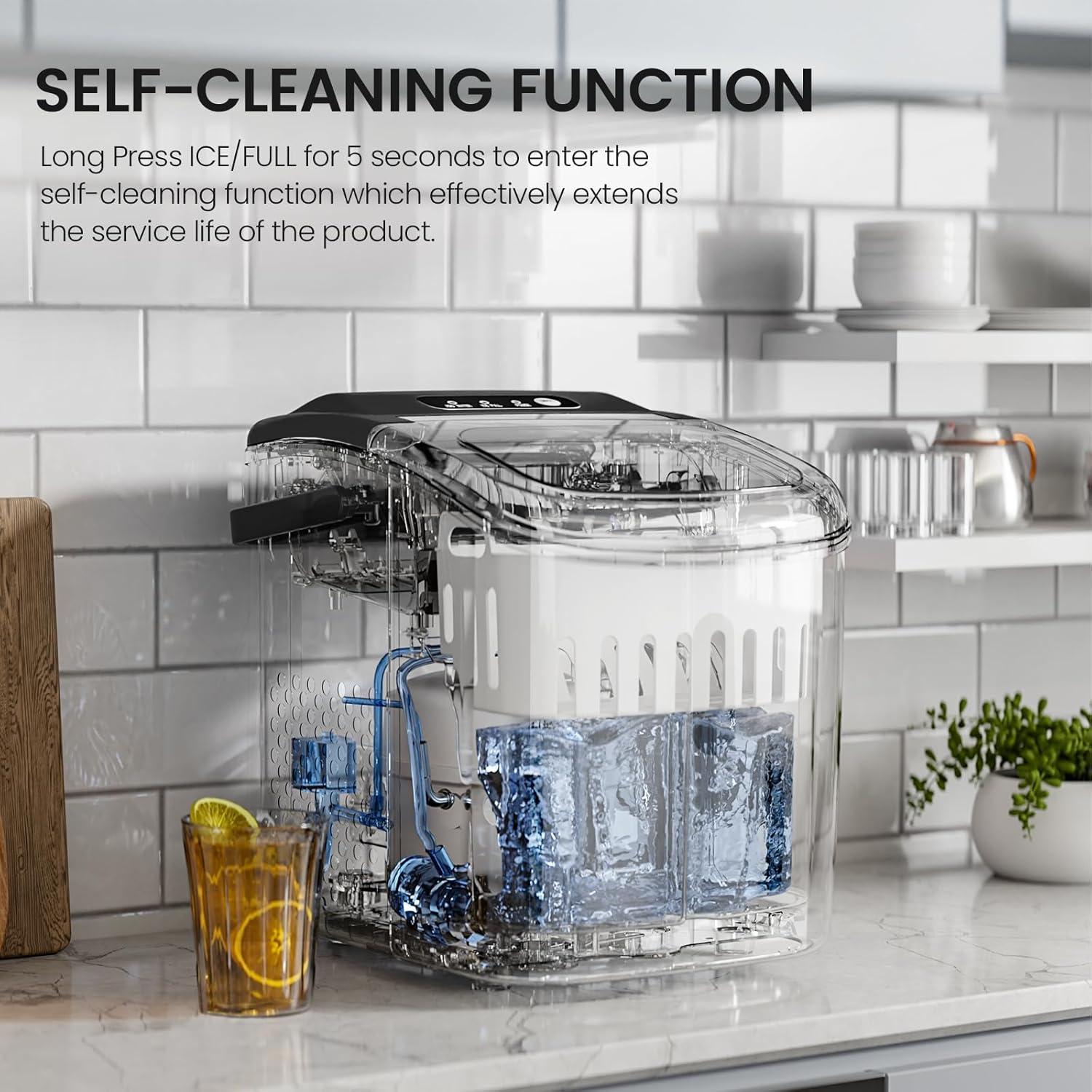imageKismile Ice Makers Countertop with Carry Handle26LbsDay9 Cubes in 6 MinsSelfCleaning Ice Machine for HomeOfficeKitchen BlackStainless Steel Silver