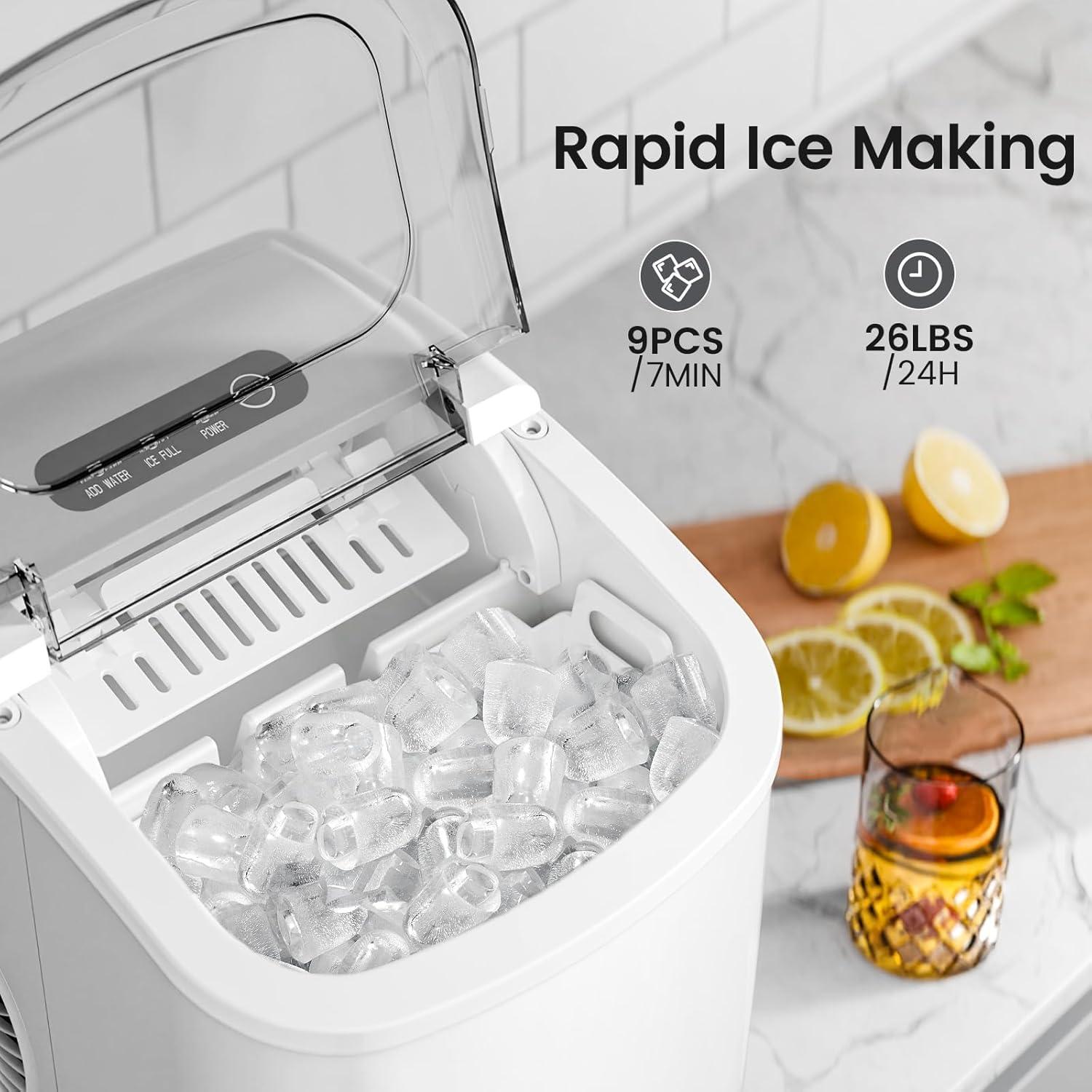 imageKismile Ice Makers Countertop with Carry Handle26LbsDay9 Cubes in 6 MinsSelfCleaning Ice Machine for HomeOfficeKitchen BlackWhite