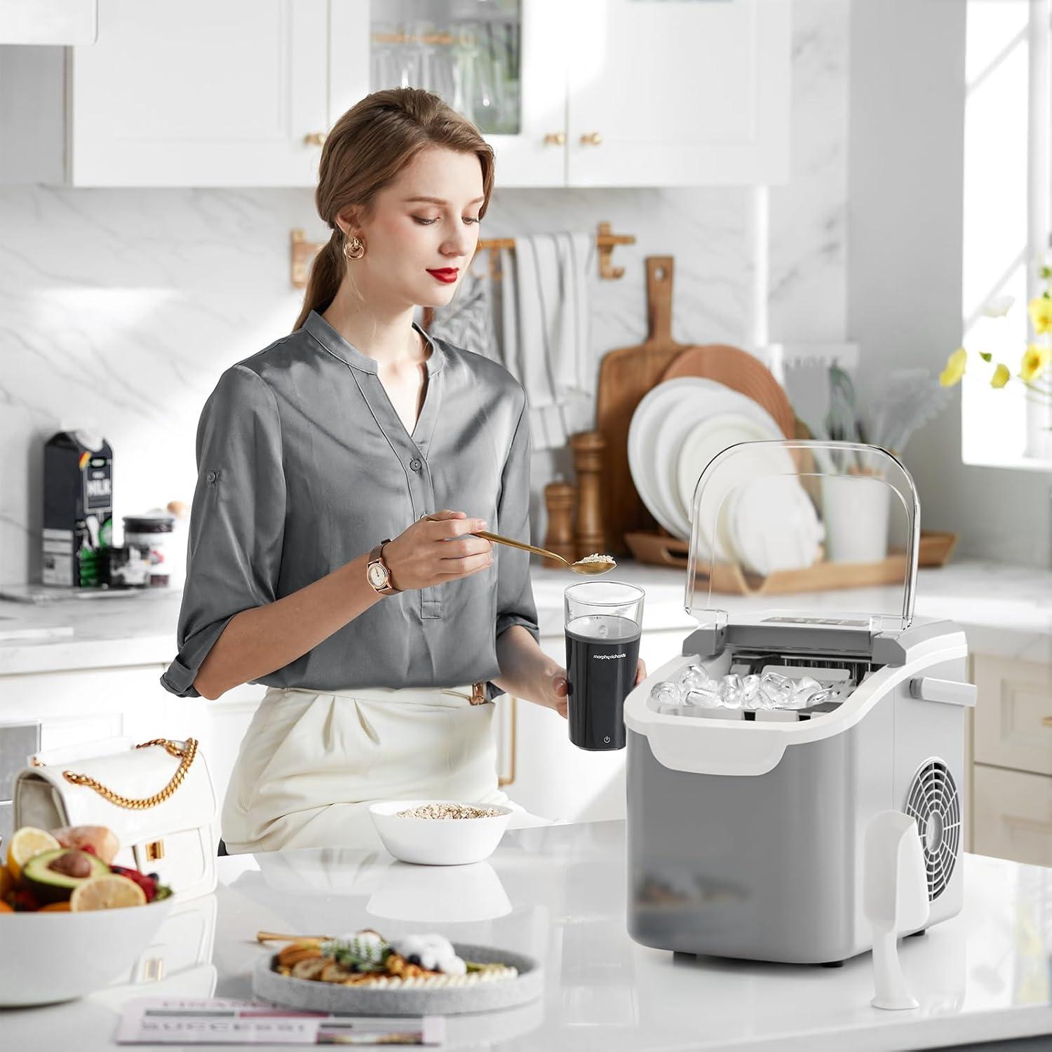 imageKismile Ice Makers Countertop with Carry Handle8 Cubes in 6 Mins26LbsDay2 Size of Bullet IcePortable Ice Maker Machine with SelfCleaning for HomeOfficeBlackGrey