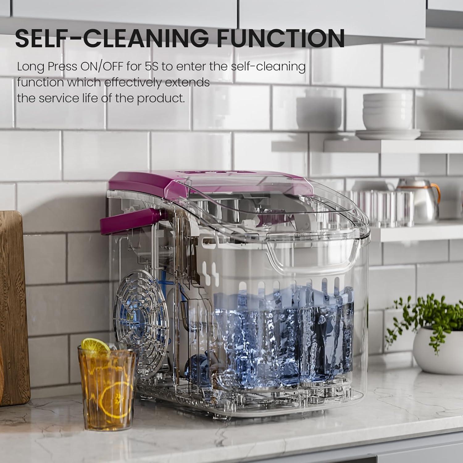 imageKismile Ice Makers Countertop with Carry Handle8 Cubes in 6 Mins26LbsDay2 Size of Bullet IcePortable Ice Maker Machine with SelfCleaning for HomeOfficeBlackPurple