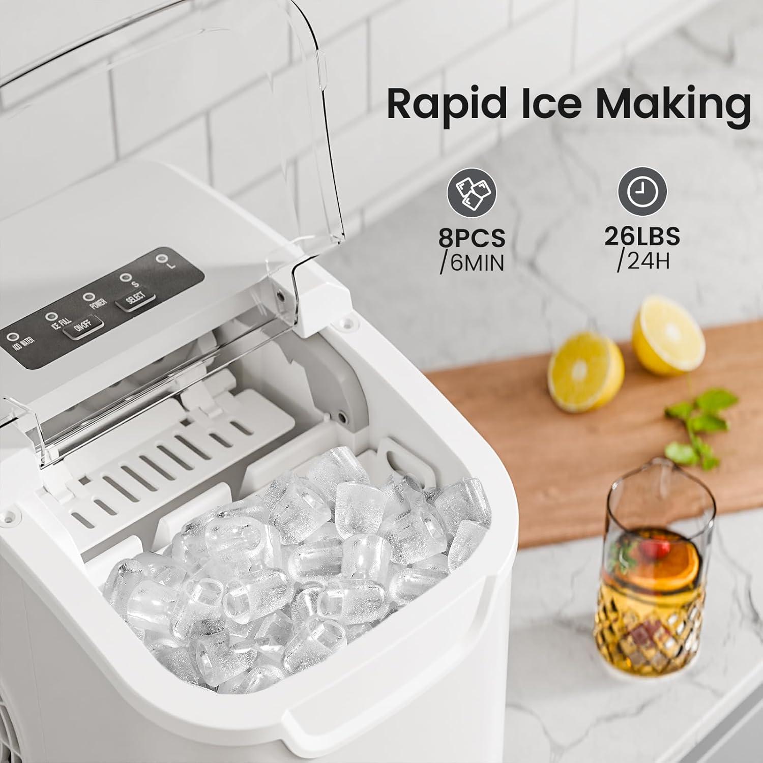 imageKismile Ice Makers Countertop with Carry Handle8 Cubes in 6 Mins26LbsDay2 Size of Bullet IcePortable Ice Maker Machine with SelfCleaning for HomeOfficeBlackWhite